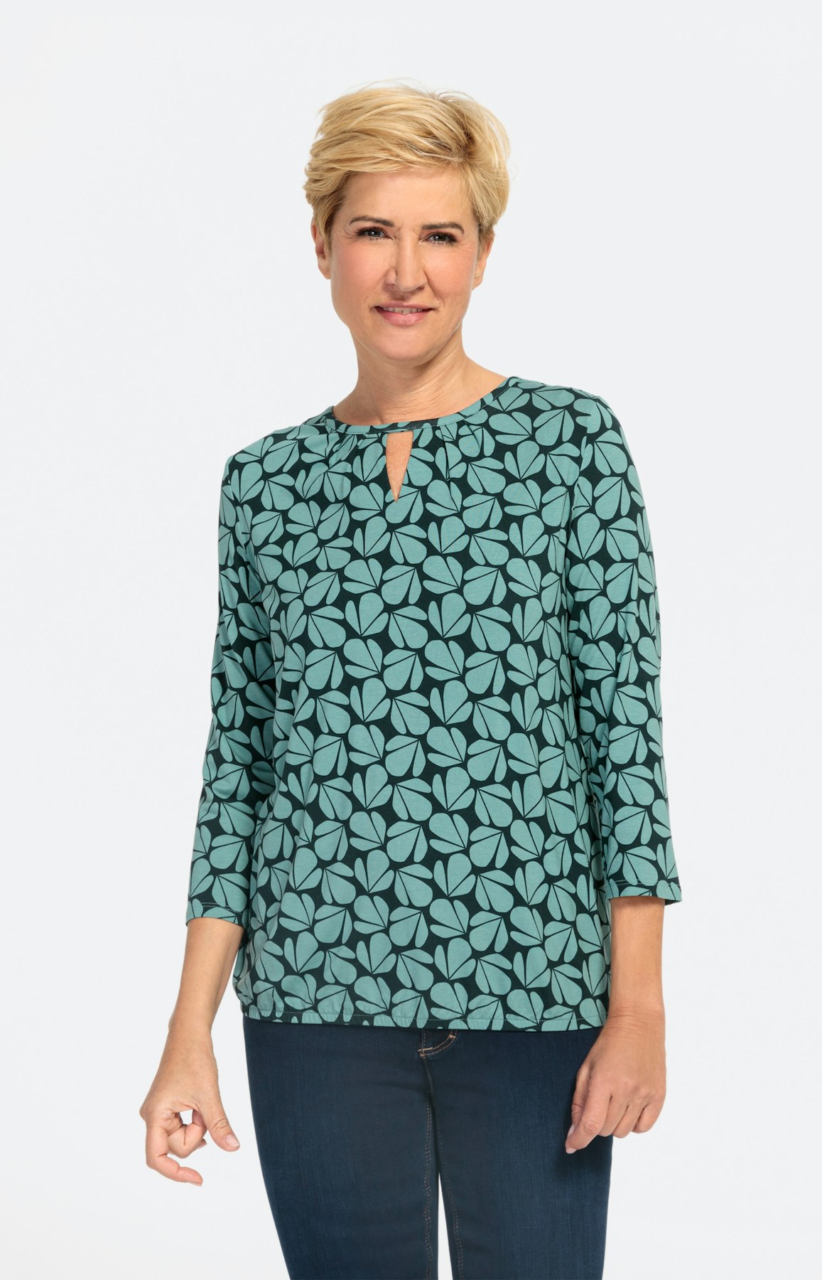 Gemustertes 3/4-Arm-Shirt mit Eyelet