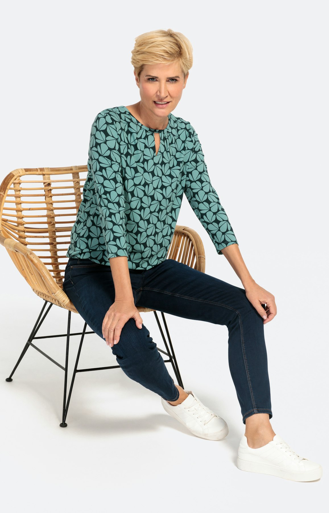 Gemustertes 3/4-Arm-Shirt mit Eyelet