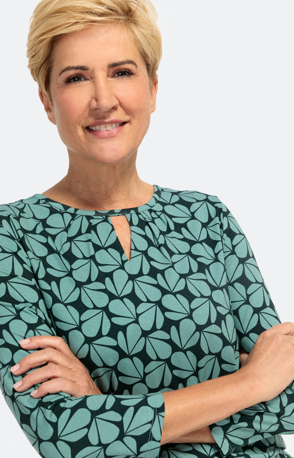 Gemustertes 3/4-Arm-Shirt mit Eyelet