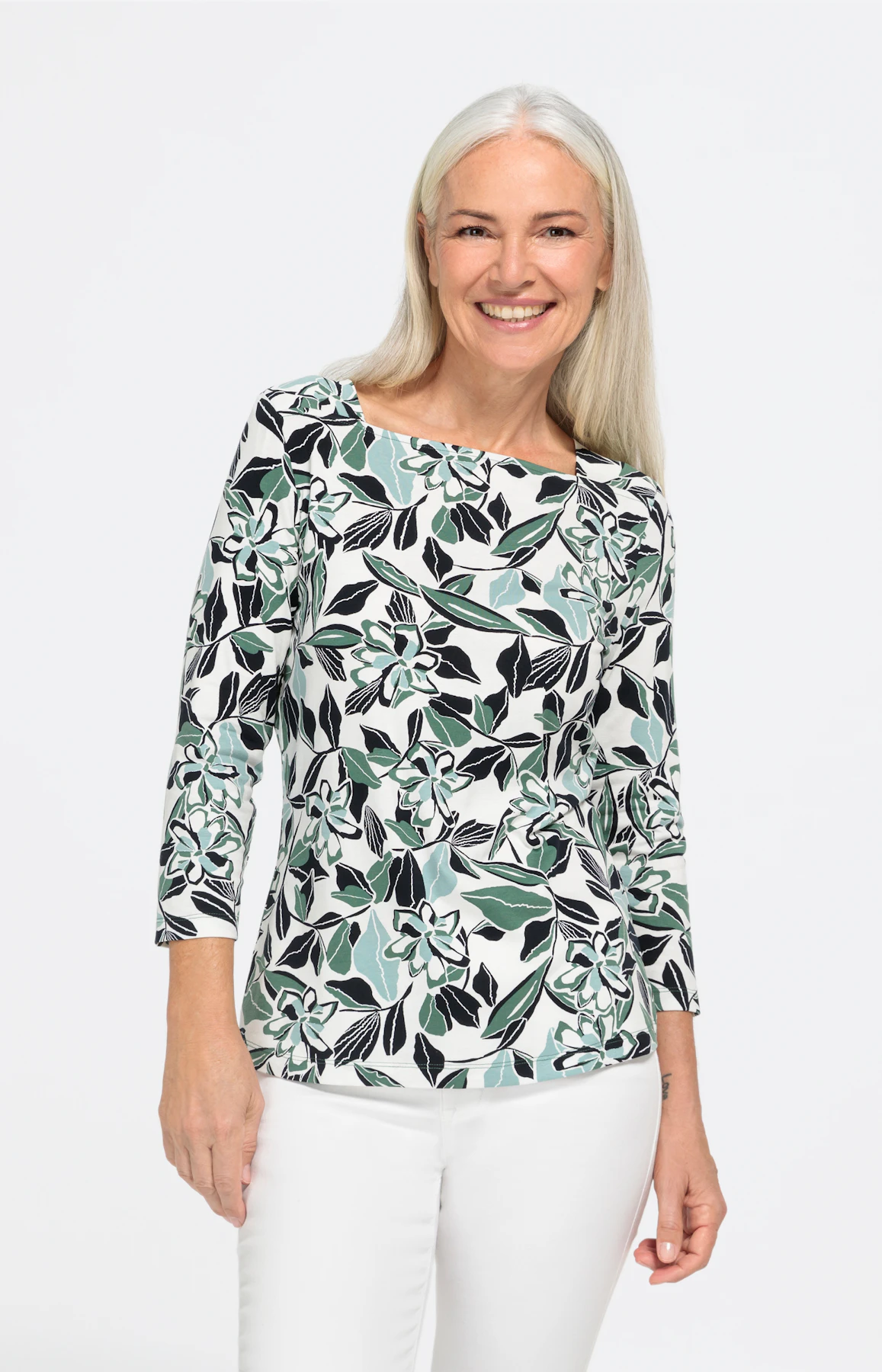 3/4-Arm Shirt mit floralem Muster