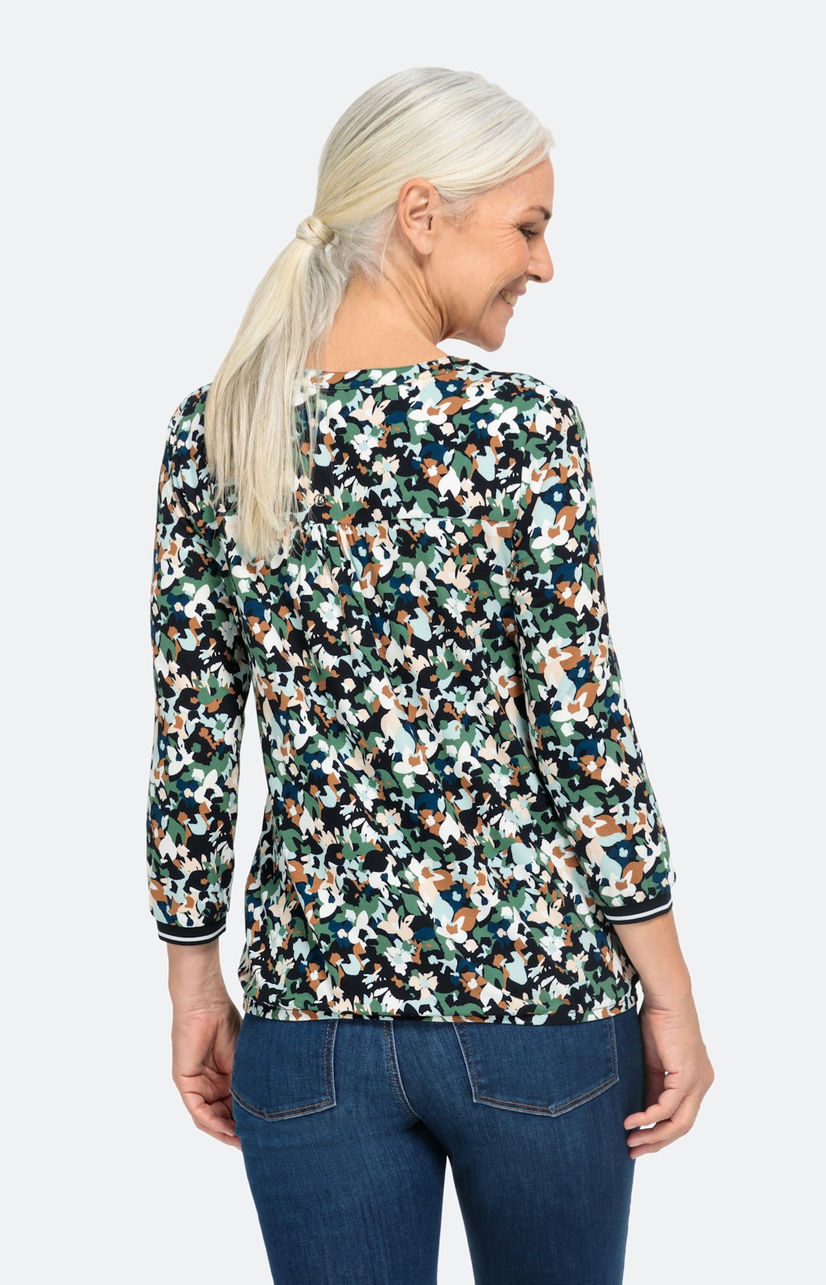 Floral gemustertes Shirt mit 3/4-Ärmel