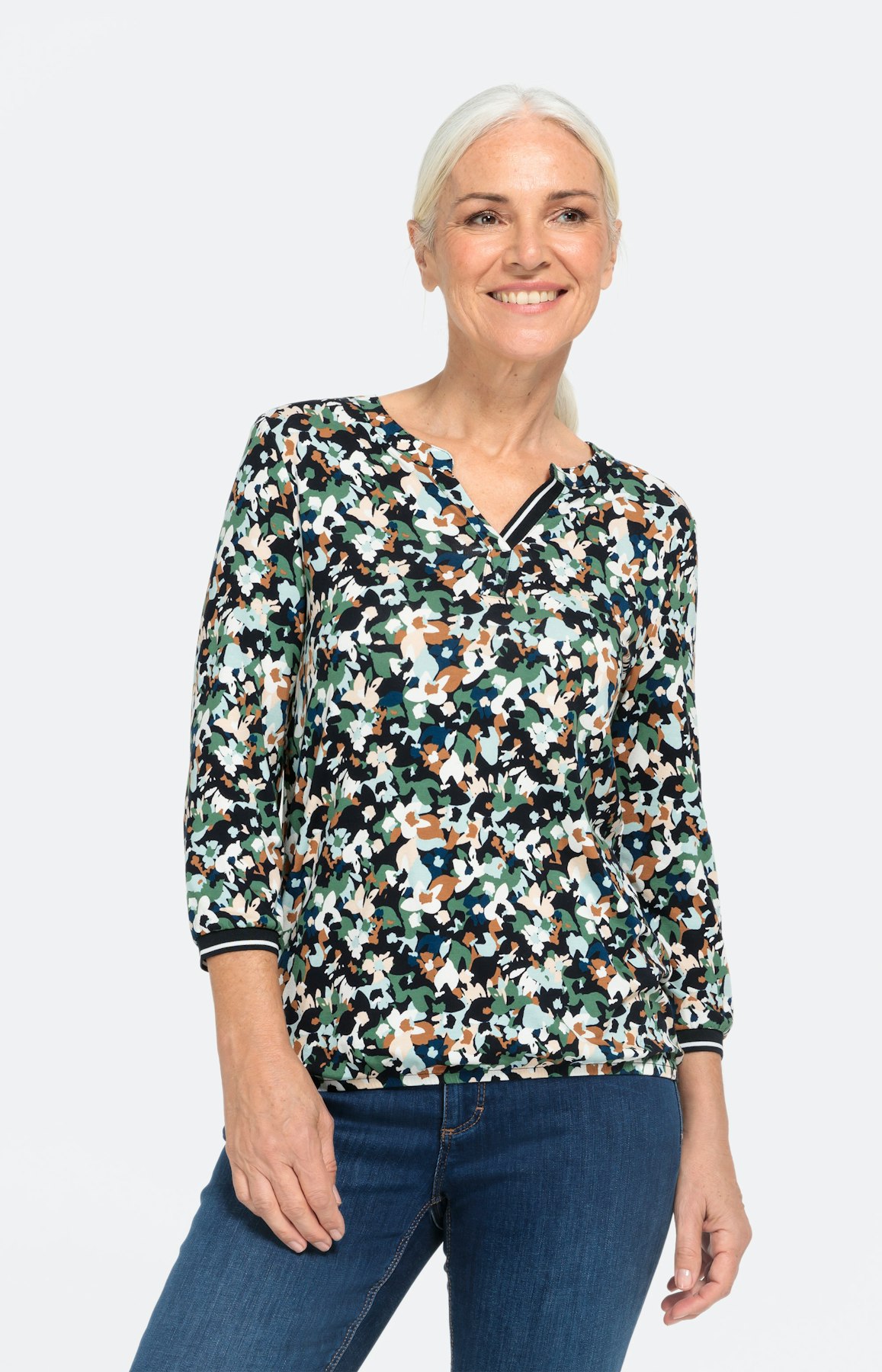 Floral gemustertes Shirt mit 3/4-Ärmel