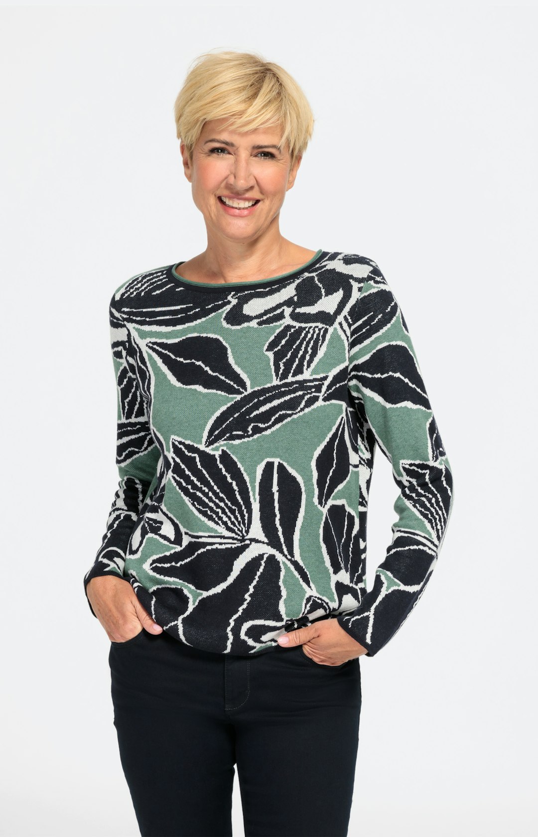 Langarm-Pullover mit Blumenmuster