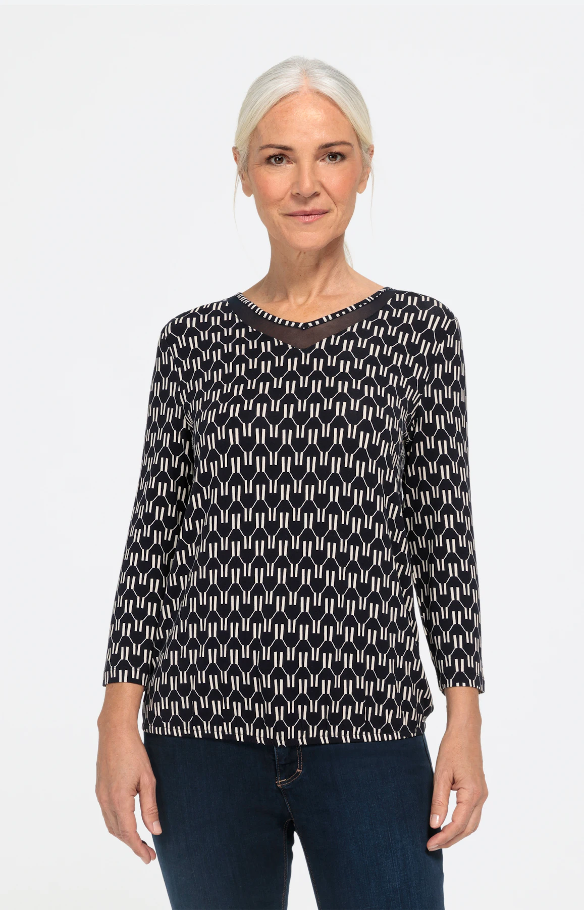 Shirt mit Mesh-Einsatz und 3/4-Ärmel