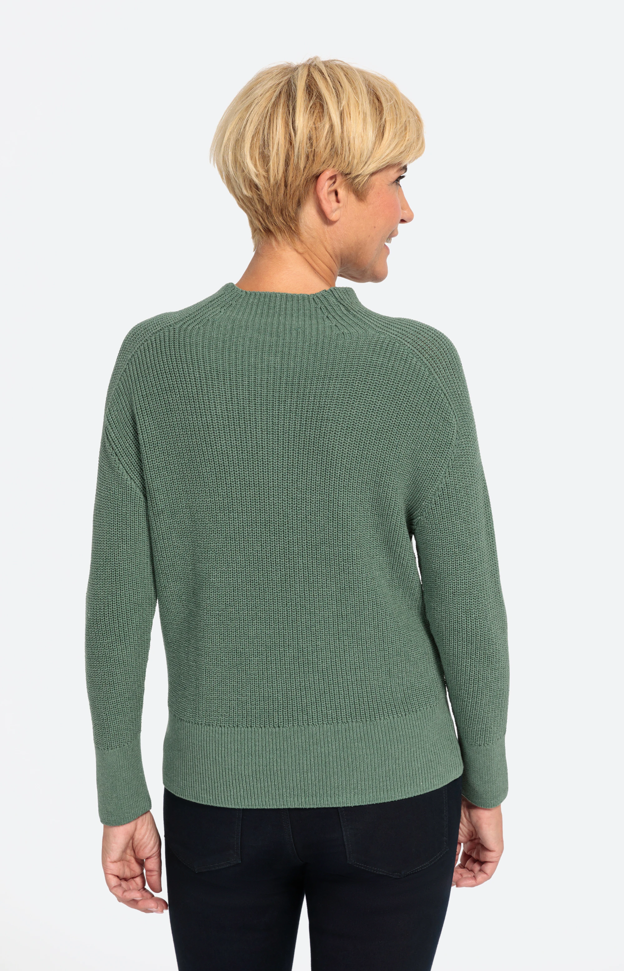 Pullover Von ärmel Zu ärmel Stricken Anleitung Pullover mit Struktur, langem Ärmel und Stehkragen – Bonita