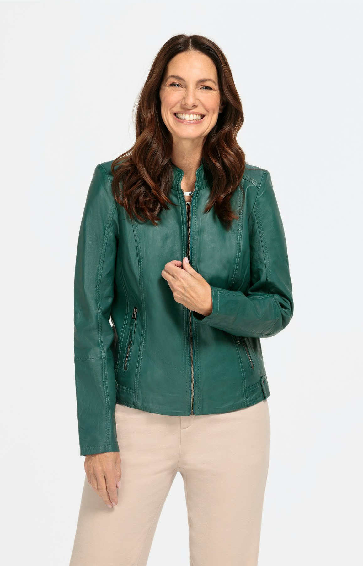 Lederjacke mit kleinem Stehkragen