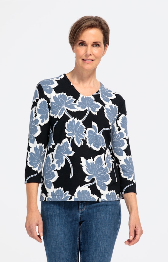 Florales Sweatshirt mit V-Ausschnitt