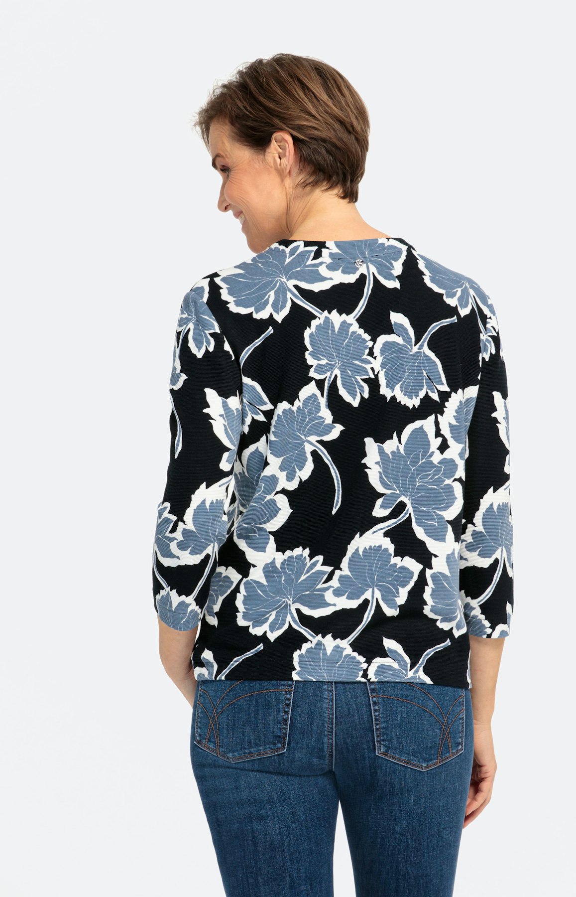 Florales Sweatshirt mit V-Ausschnitt