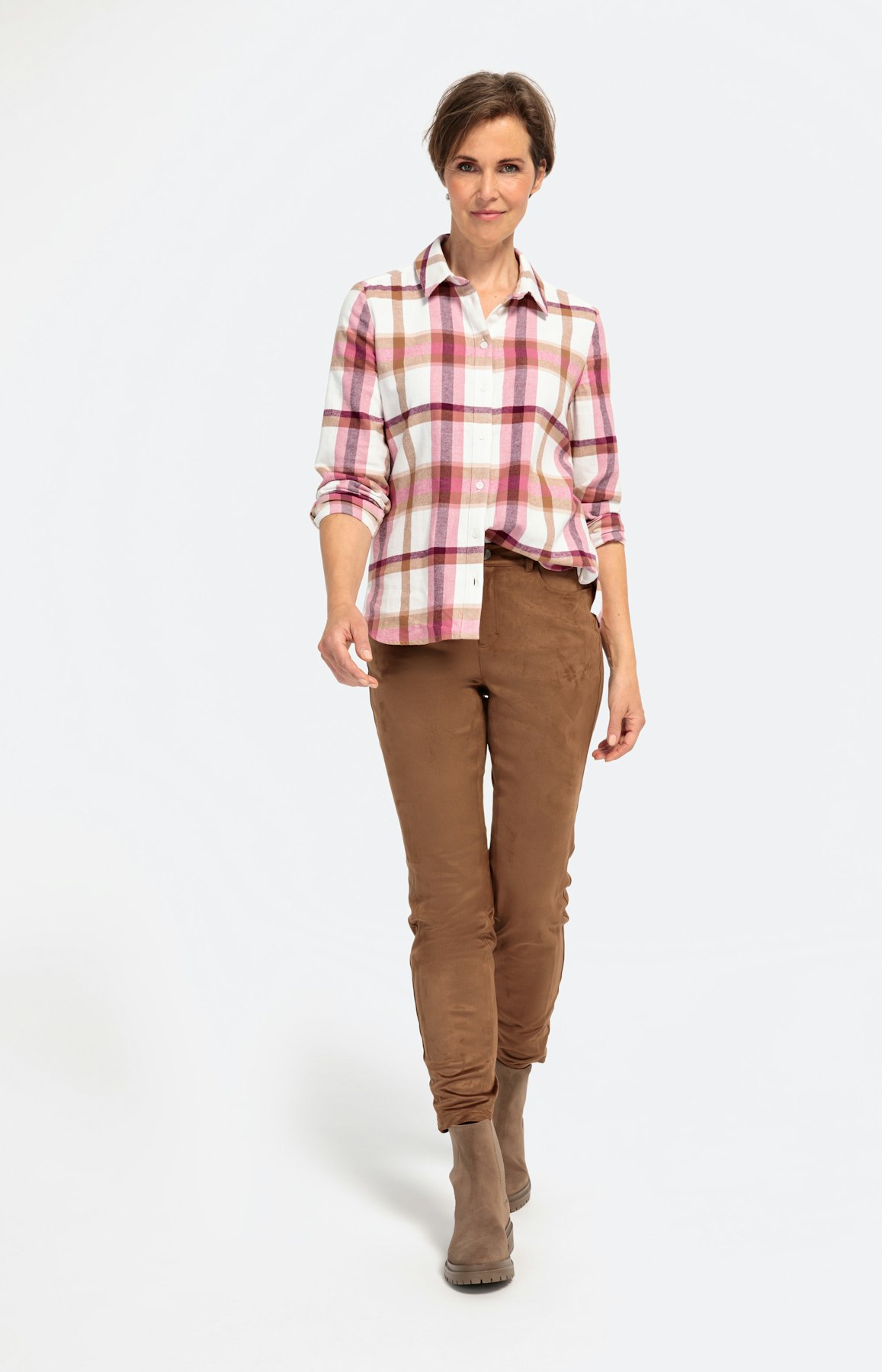 Karierte Langarm-Bluse