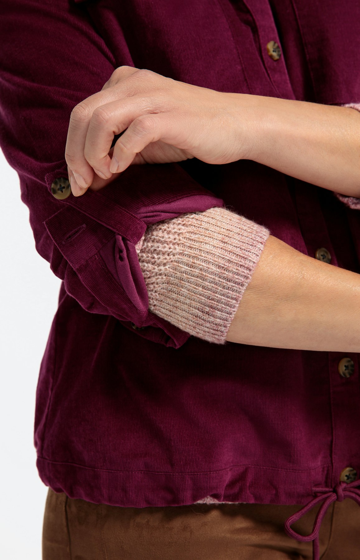 Einfarbige Cordbluse mit Bindeband am Saum Bonita