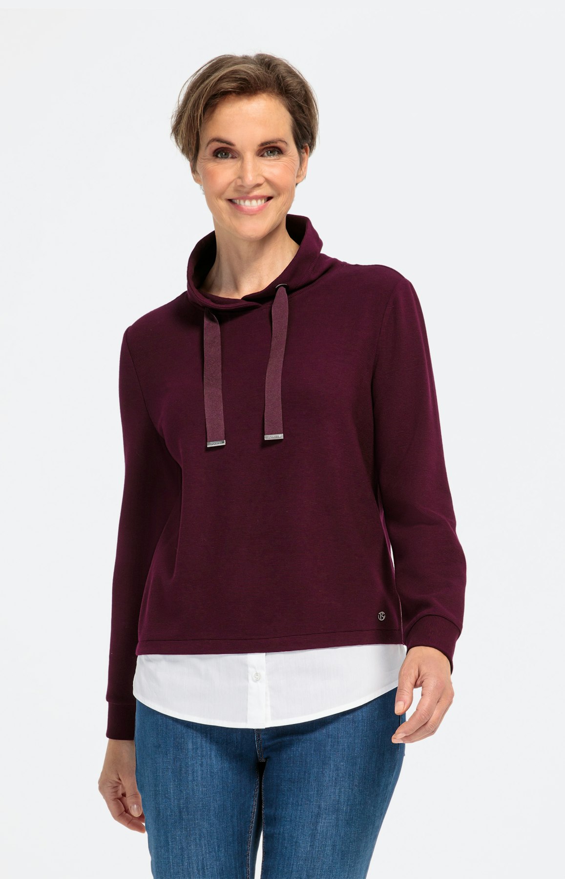 Sweatshirt mit hohem Kragen und Hemdlage