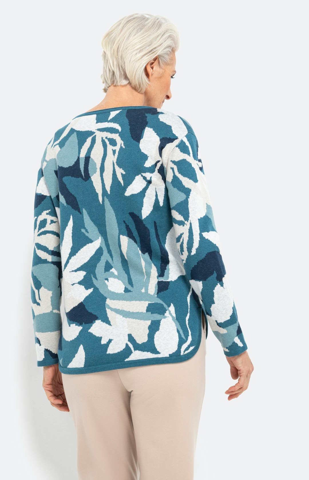 Jacquard-Pullover mit floralem 3D-Muster