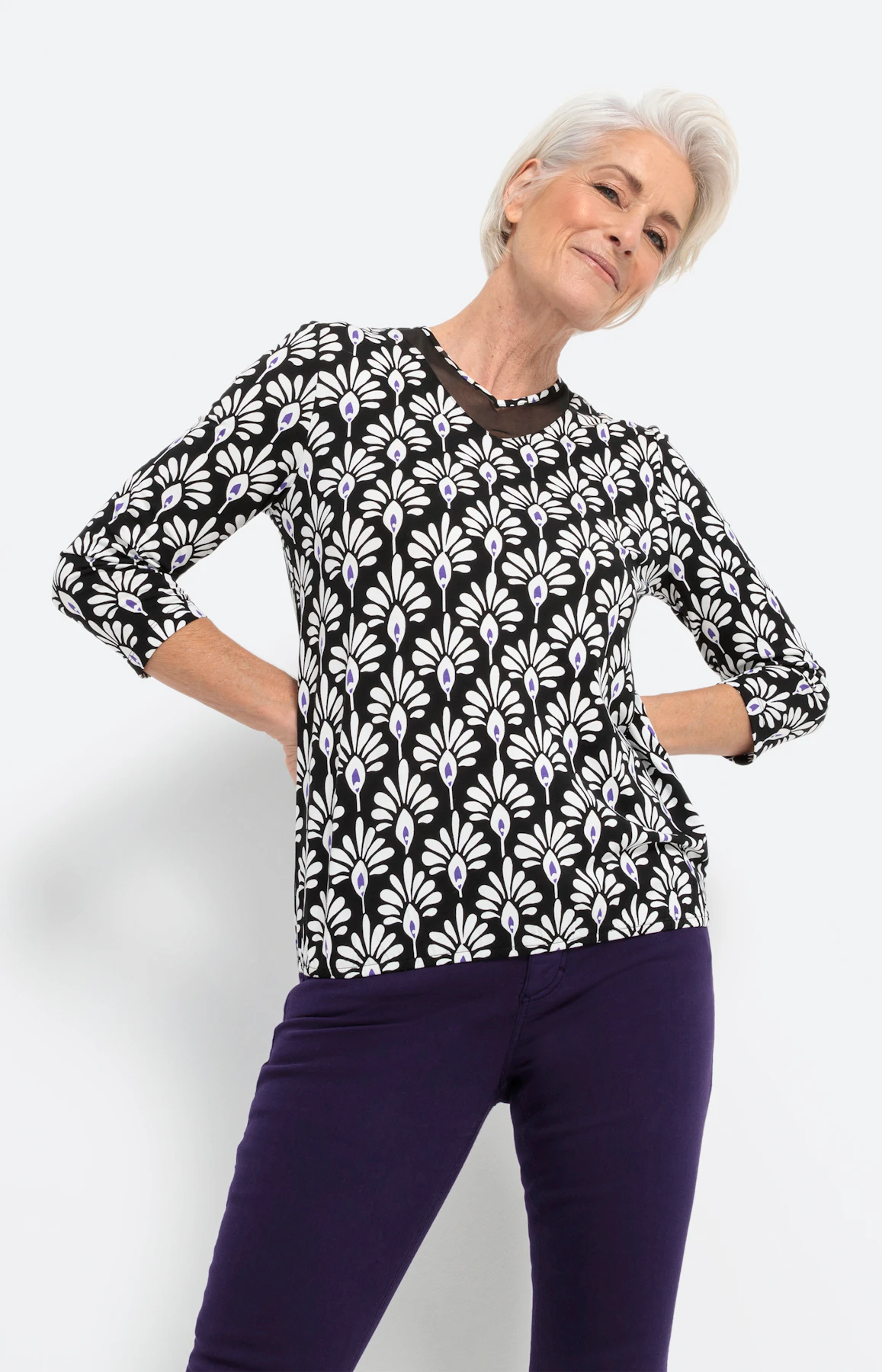 Gedessineerd shirt met elastische zoom