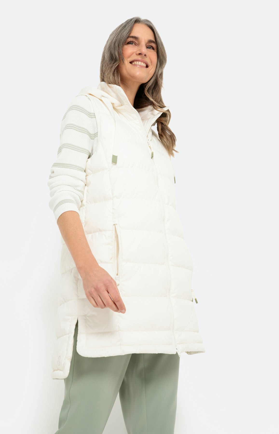 Lange bodywarmer met afneembare capuchon