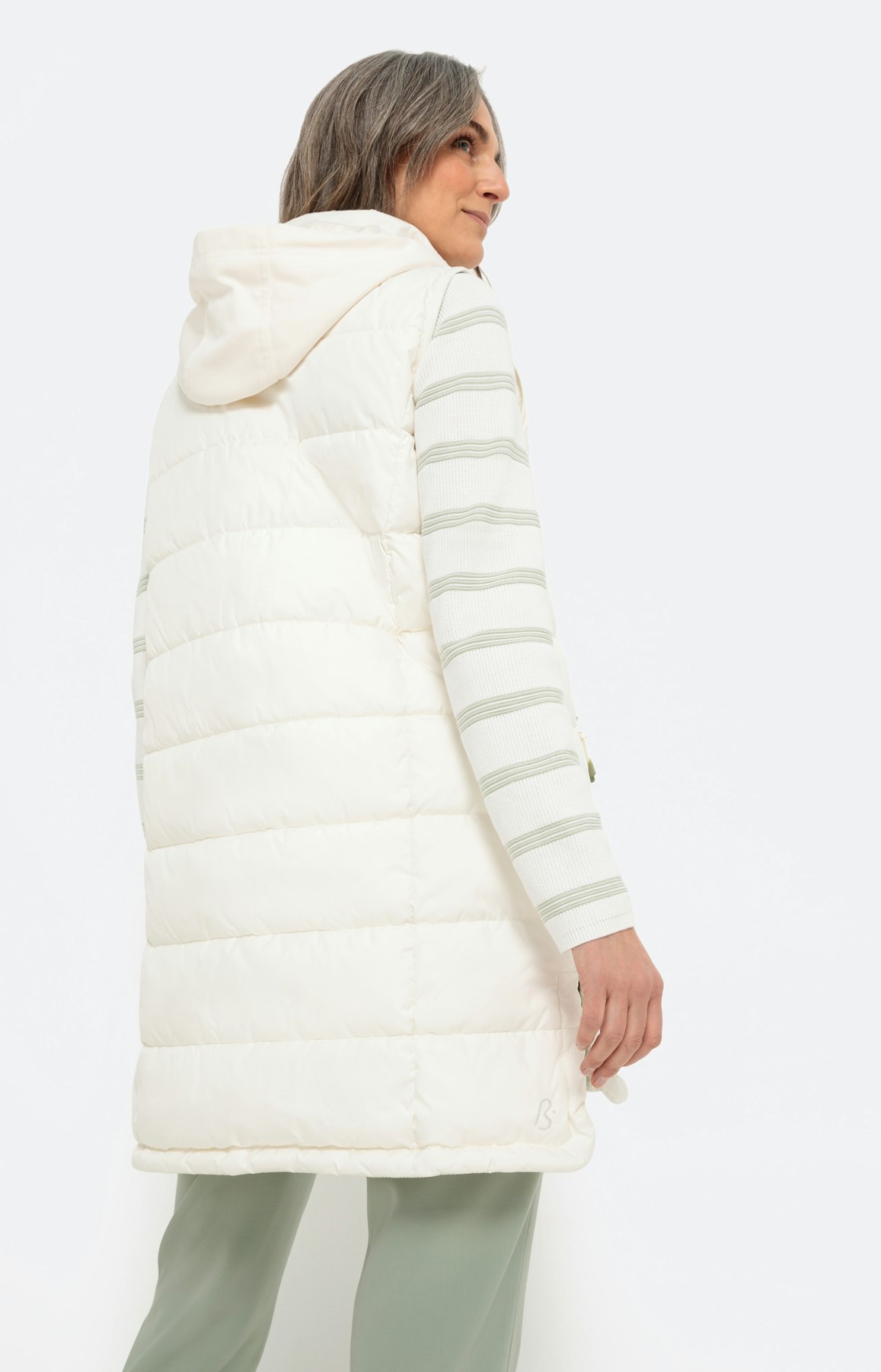 Lange bodywarmer met afneembare capuchon