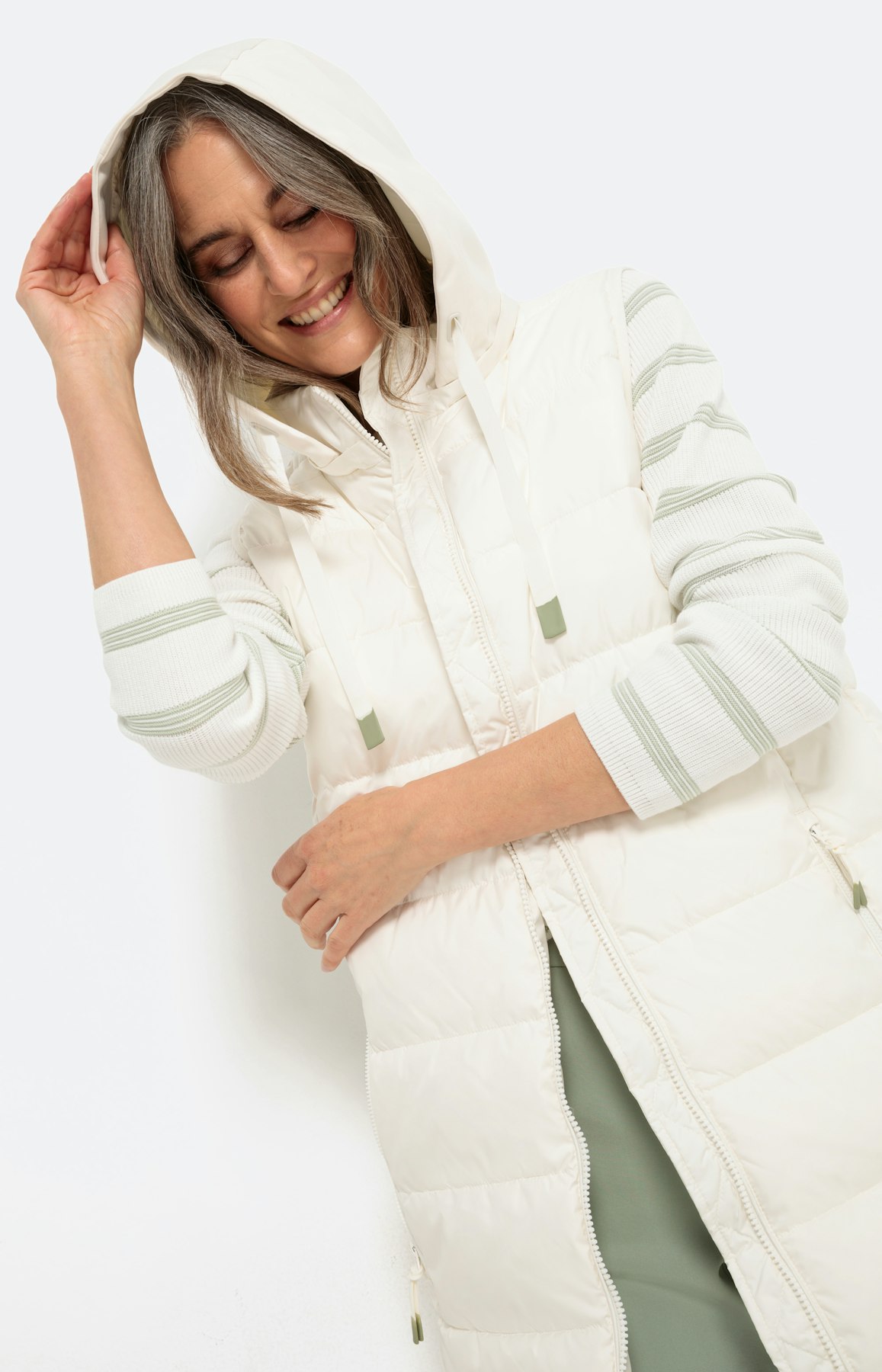 Lange bodywarmer met afneembare capuchon