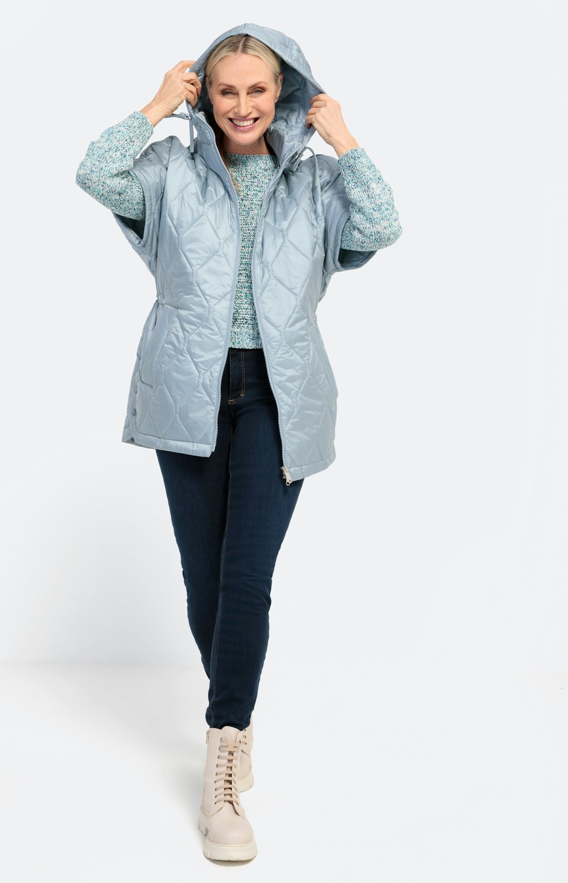 Gestikte poncho met korte mouwen