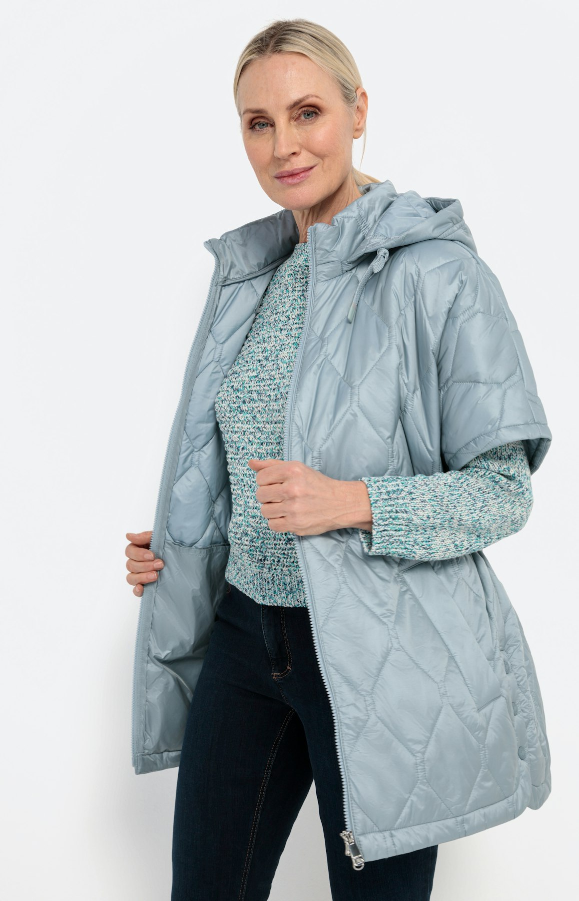 Gestikte poncho met korte mouwen