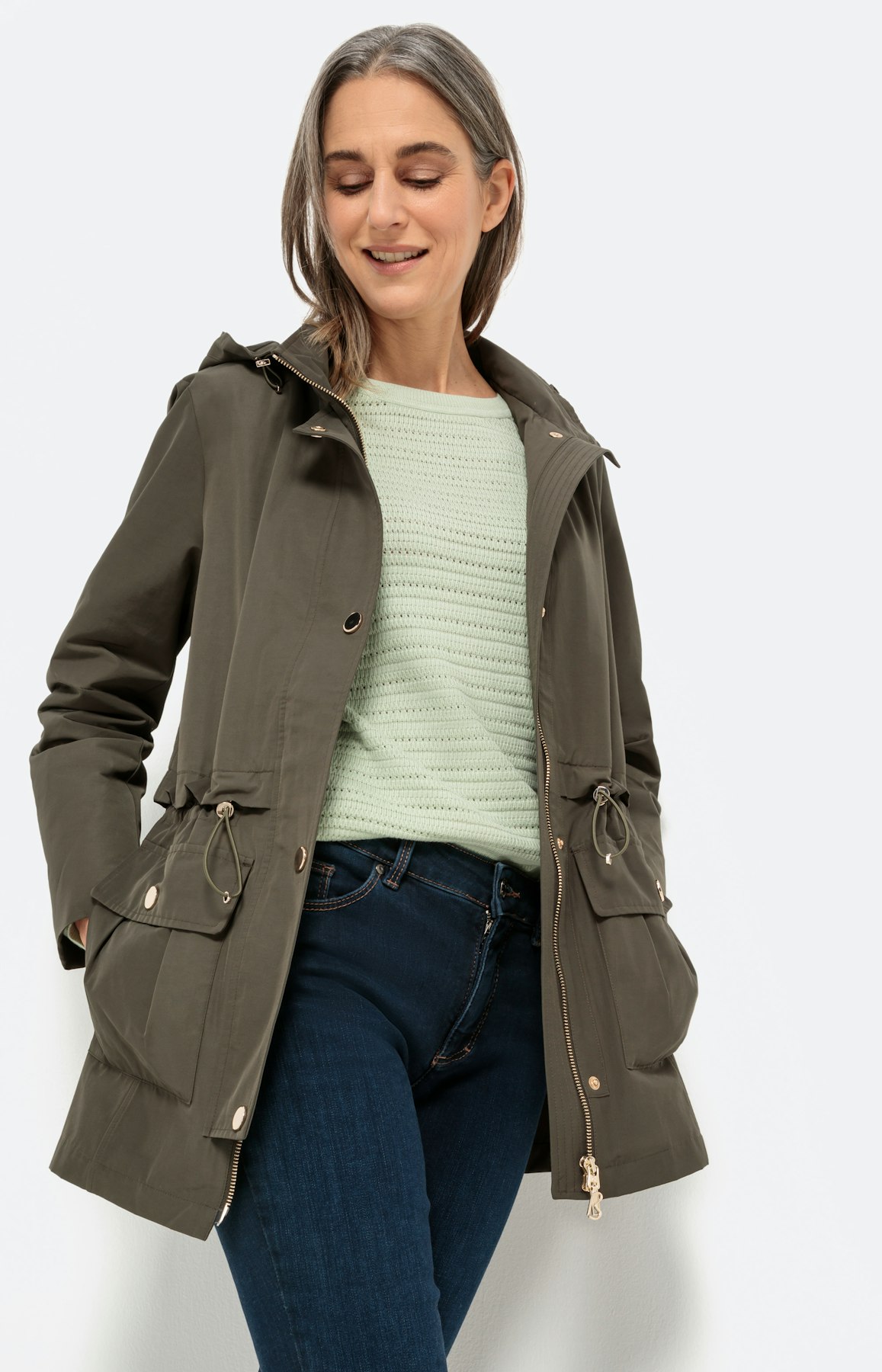 Parka jas met optionele capuchon, olive