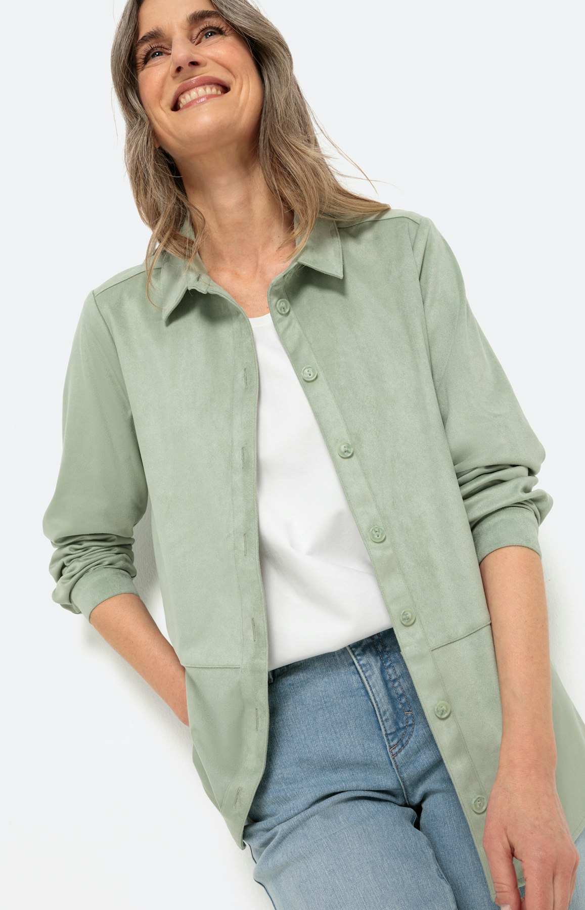 Blouse met lange mouwen in suède-look