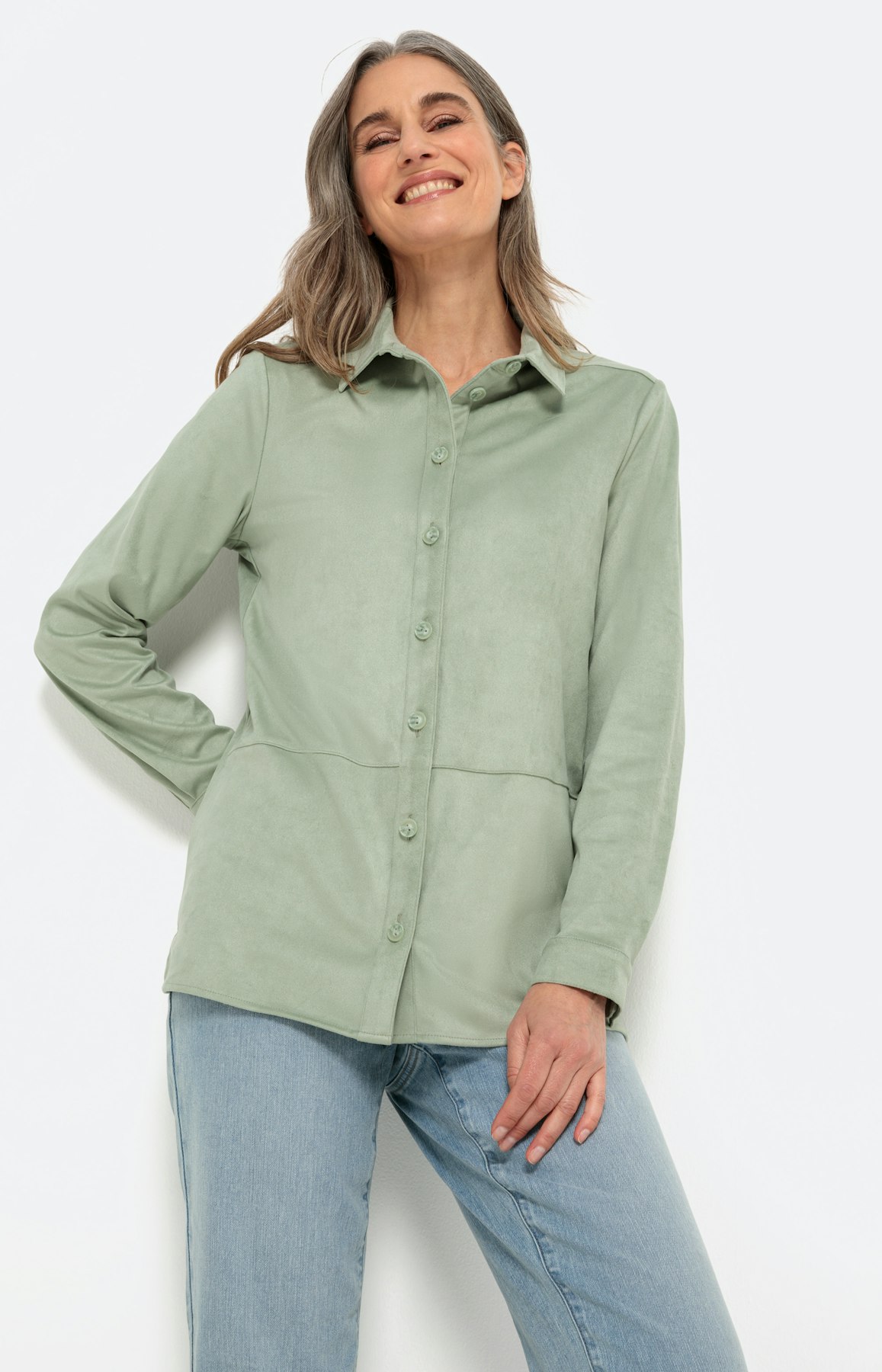 Blouse met lange mouwen in suède-look