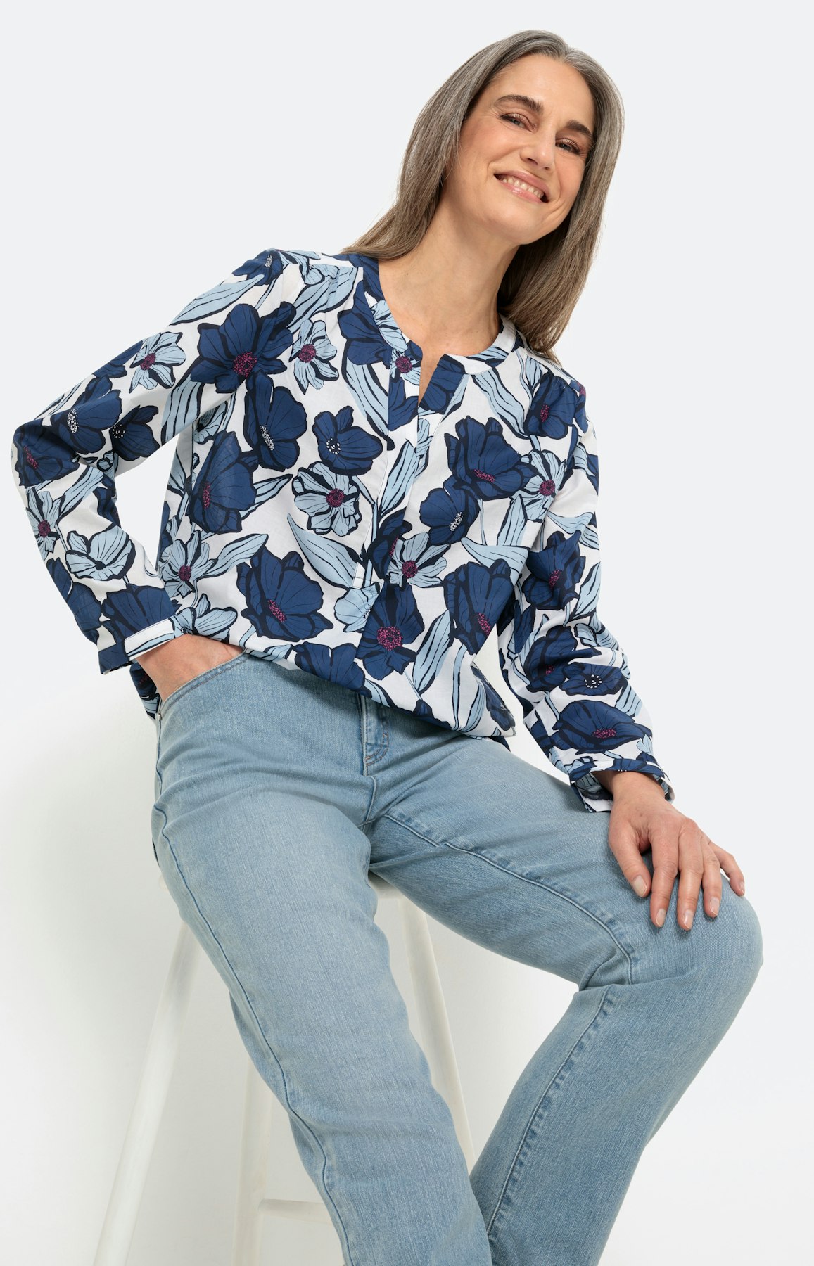 Geblümte Bluse mit langem Arm