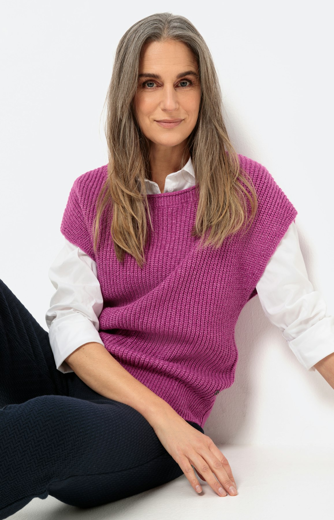 Geribde slip-over met ronde hals