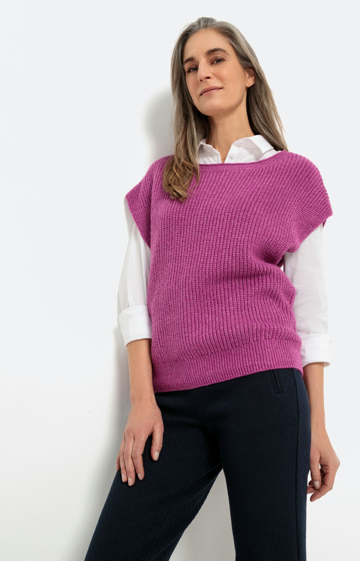 Geribde slip-over met ronde hals