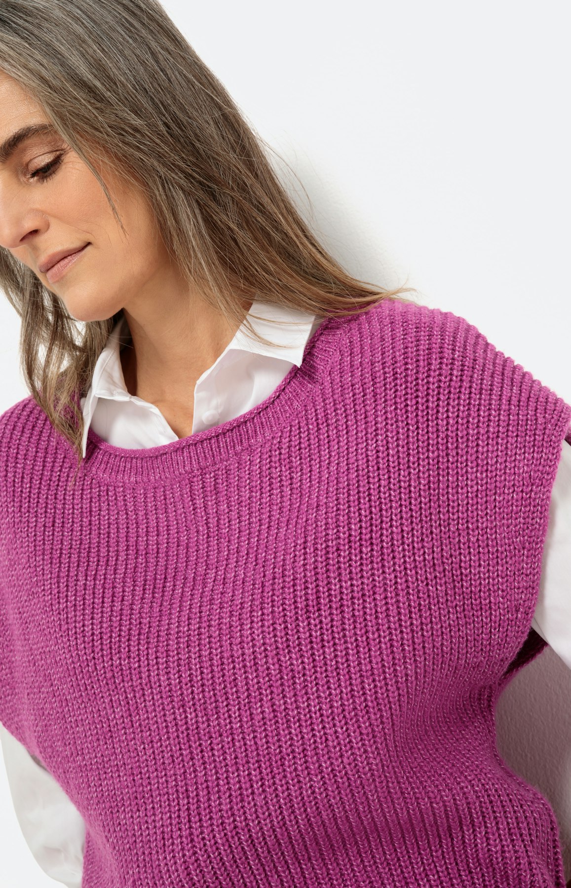 Geribde slip-over met ronde hals