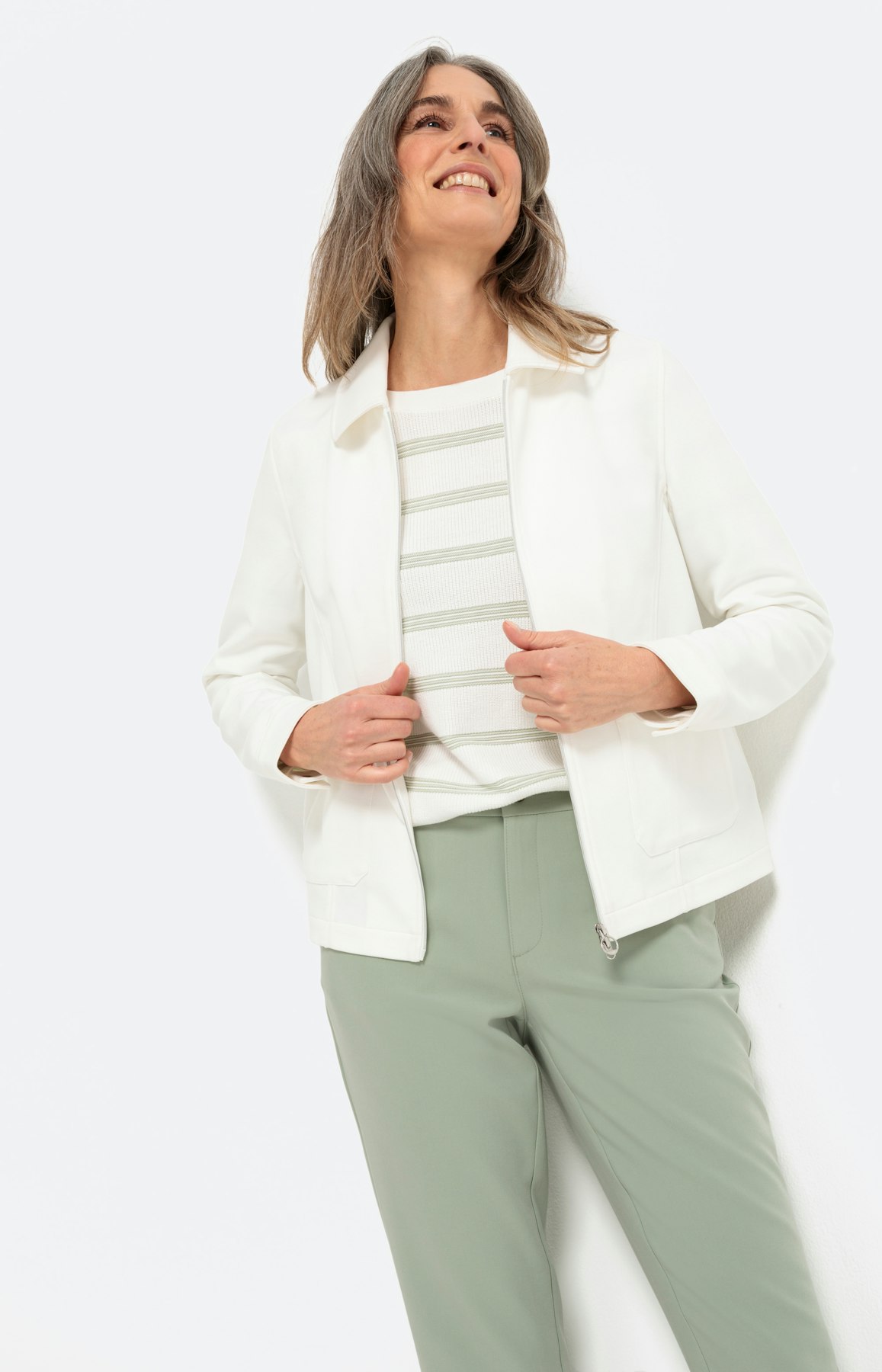 Sportieve blouson met zipper, wit