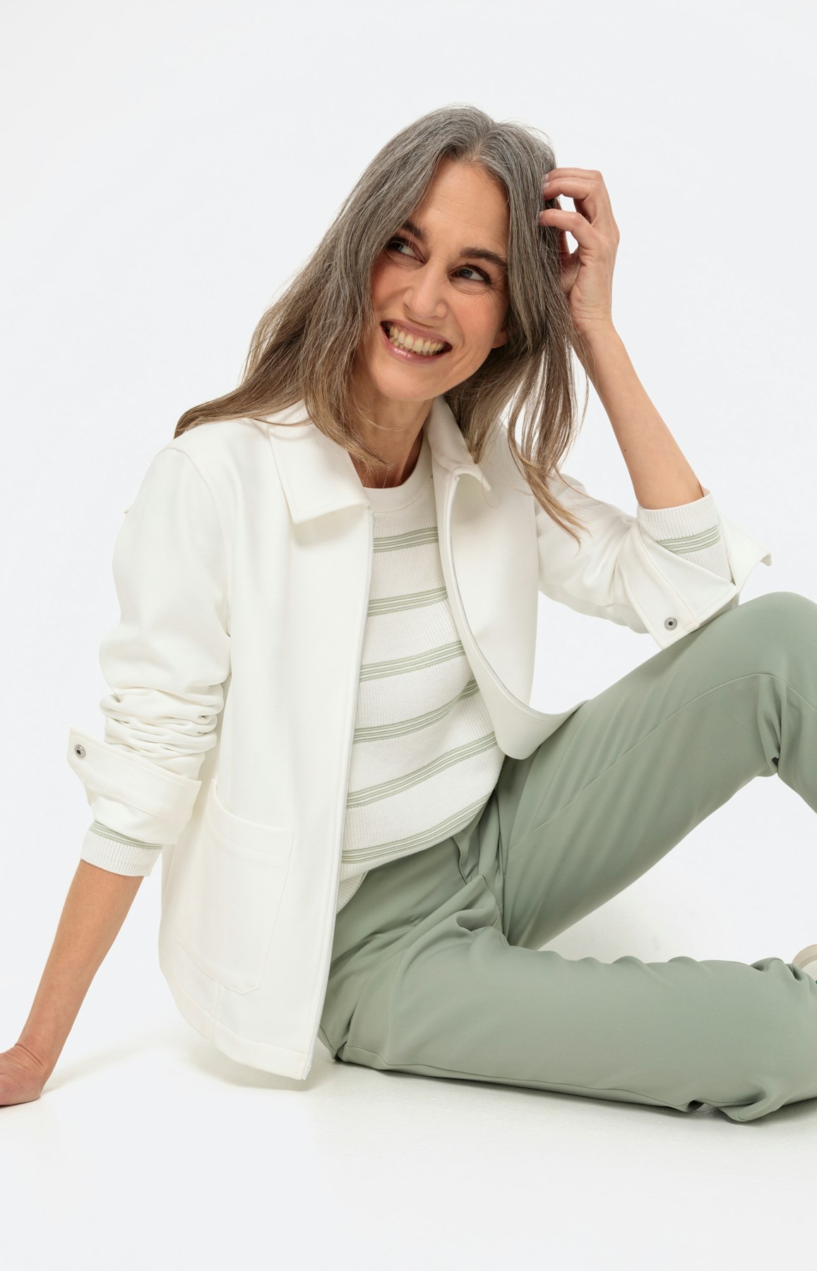 Sportieve blouson met zipper, wit