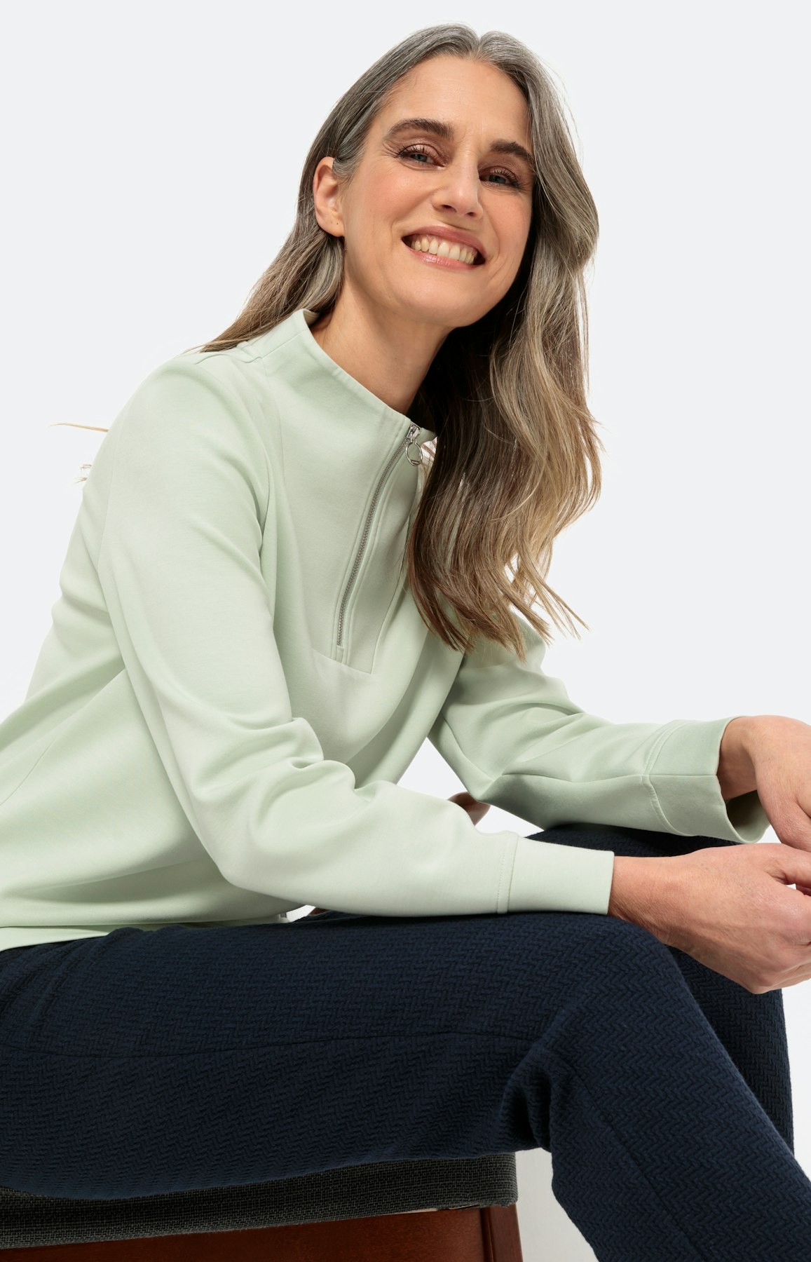 Langarm-Sweatshirt mit Troyerkragen