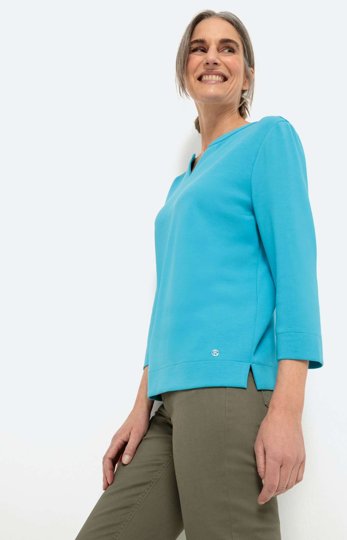 Unikleurig sweatshirt met 3/4-mouwen