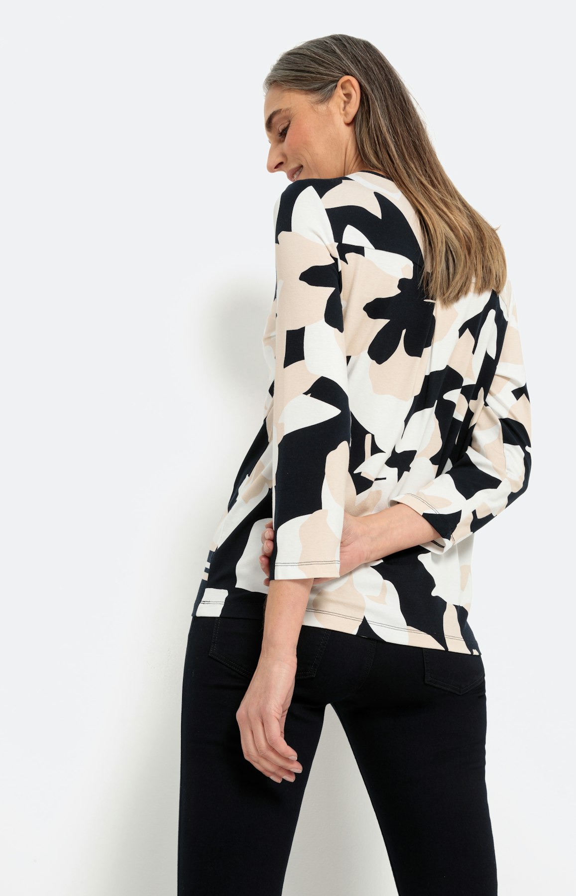 Shirt met print, meshinzet en 3/4-mouwen