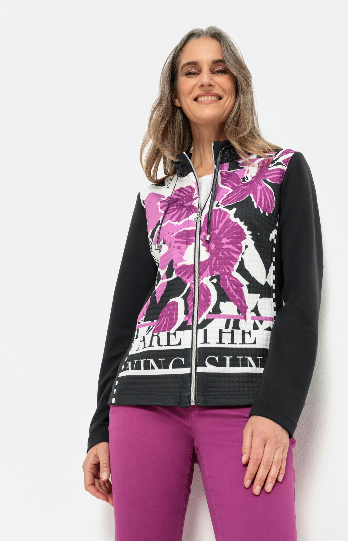 Bedruckte Sweatjacke mit 1/1-Arm