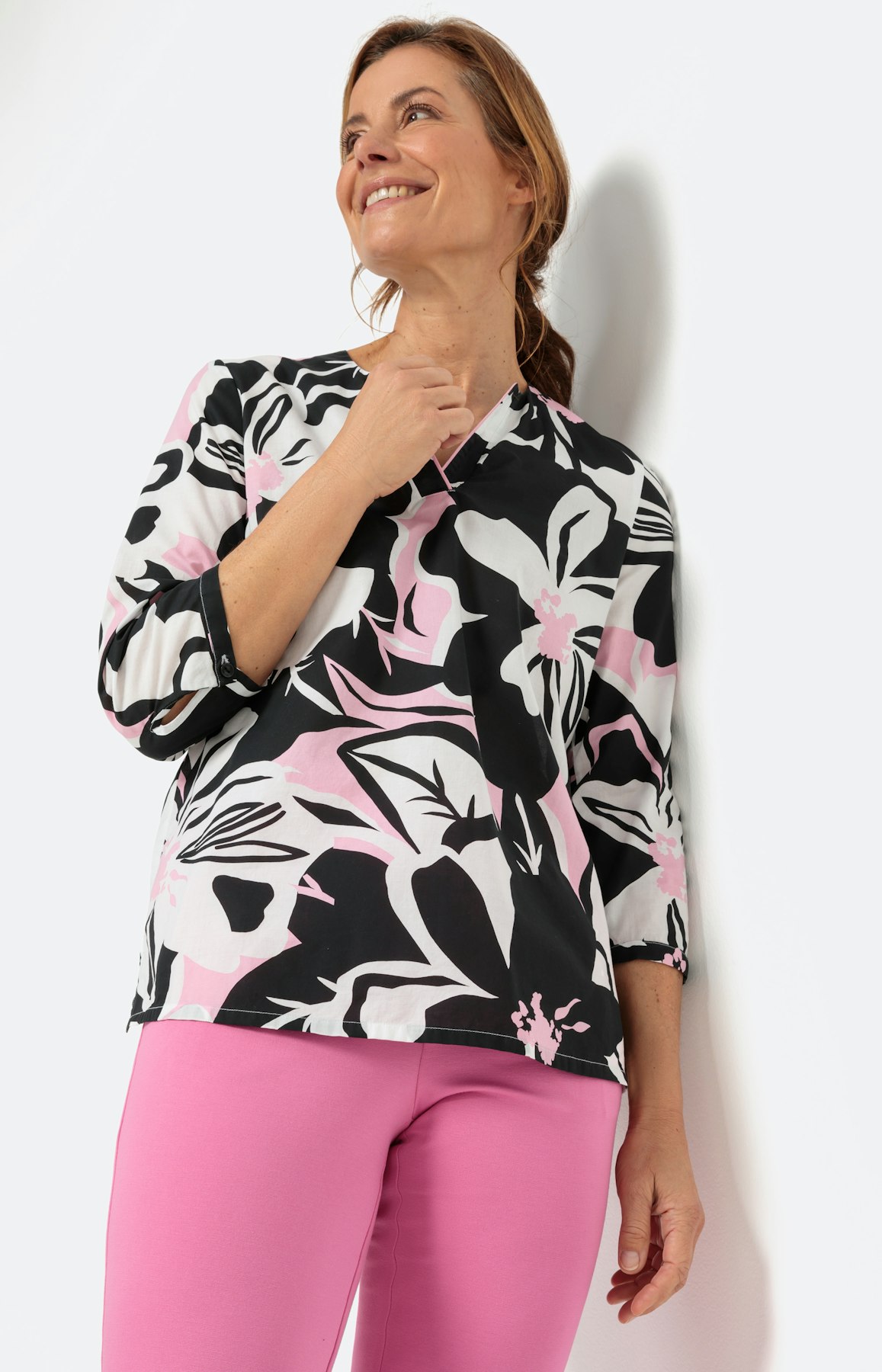 Blouse met 3/4-mouwen van katoenen voile