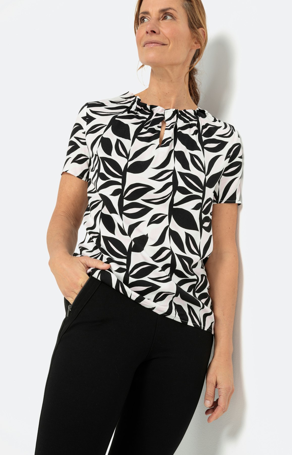 Gedessineerd blouseshirt met korte mouw