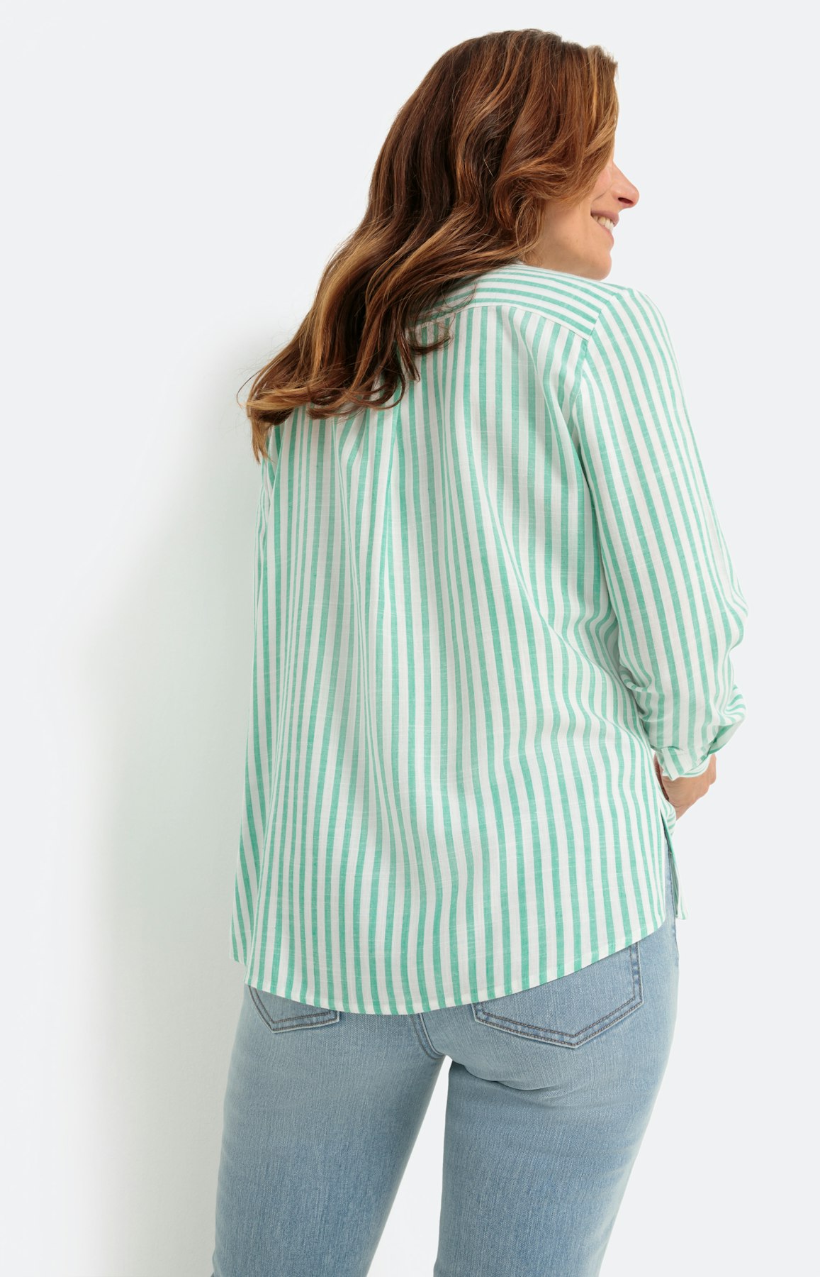 Gestreifte Langarmbluse mit Leinenanteil