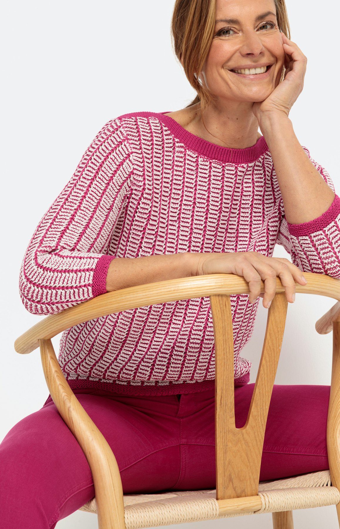 Trui met 3/4-mouwen en ribdetails