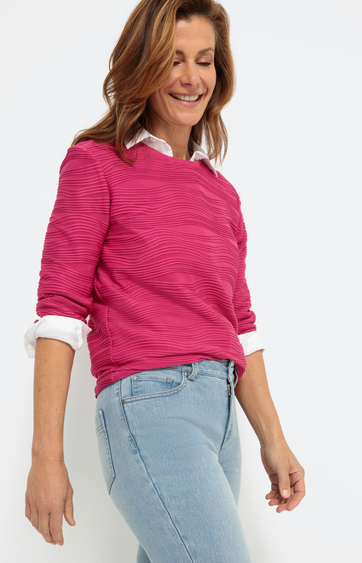 Gestructureerd shirt met 3/4-mouwen