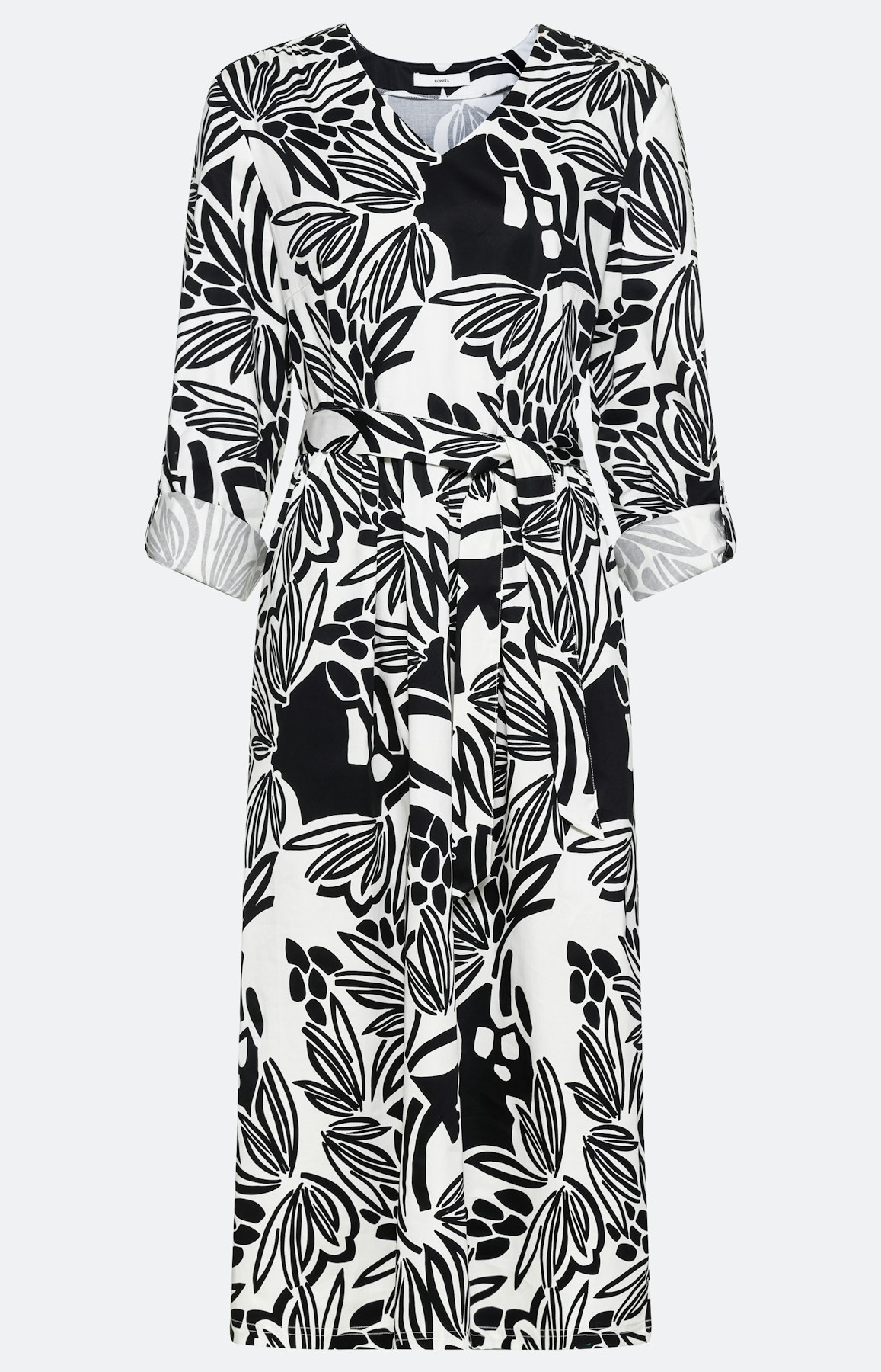 Midi-jurk met all-over print en riem