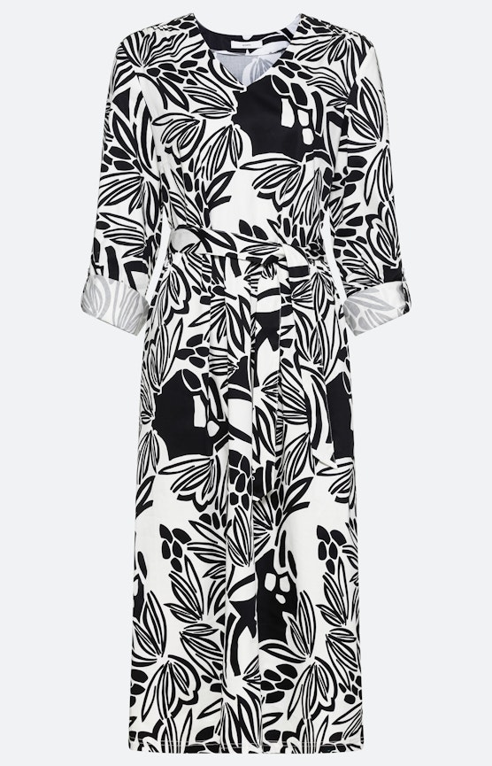 Midi-jurk met all-over print en riem