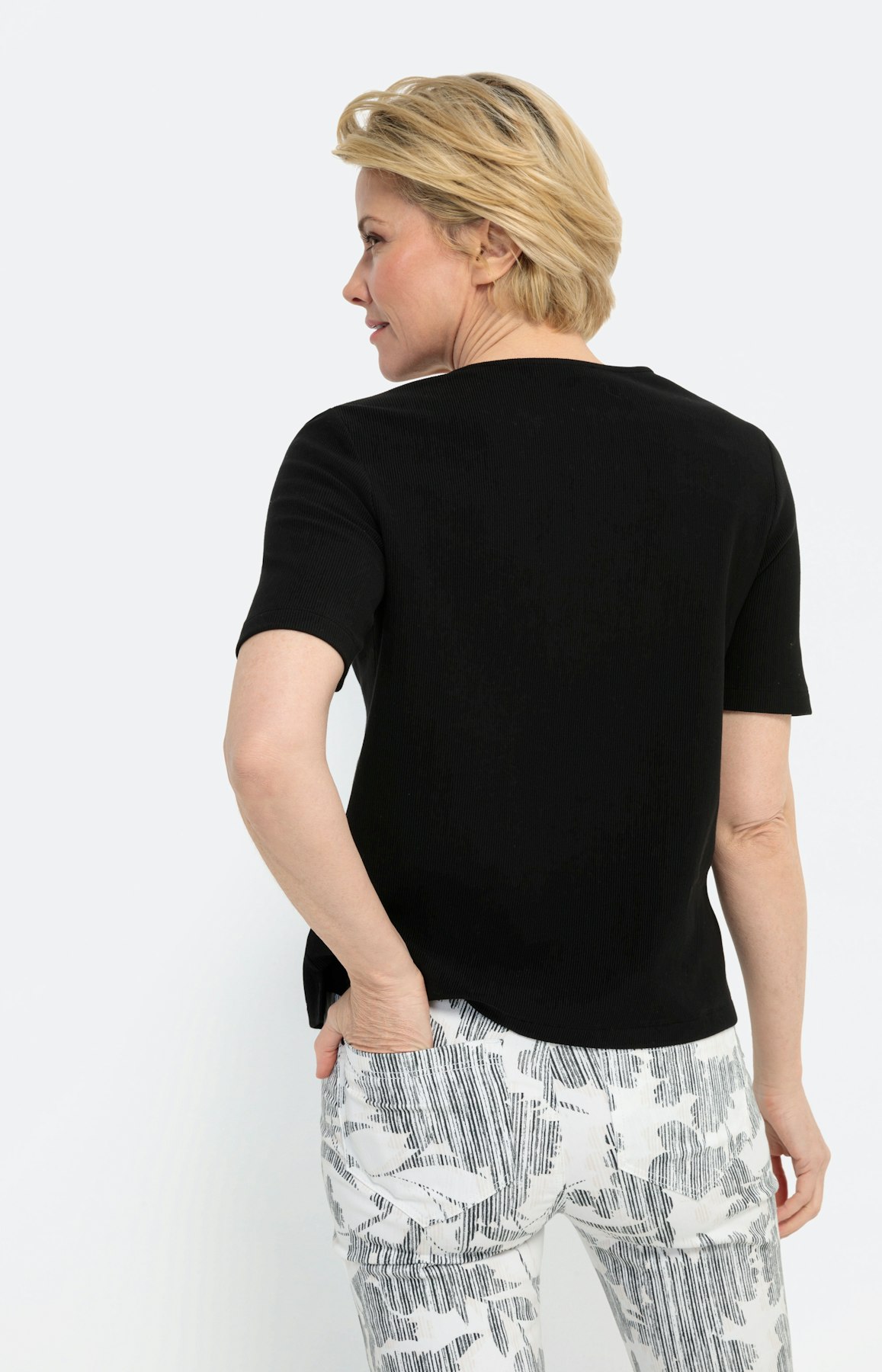 Geribbelde shirt met korte mouwen