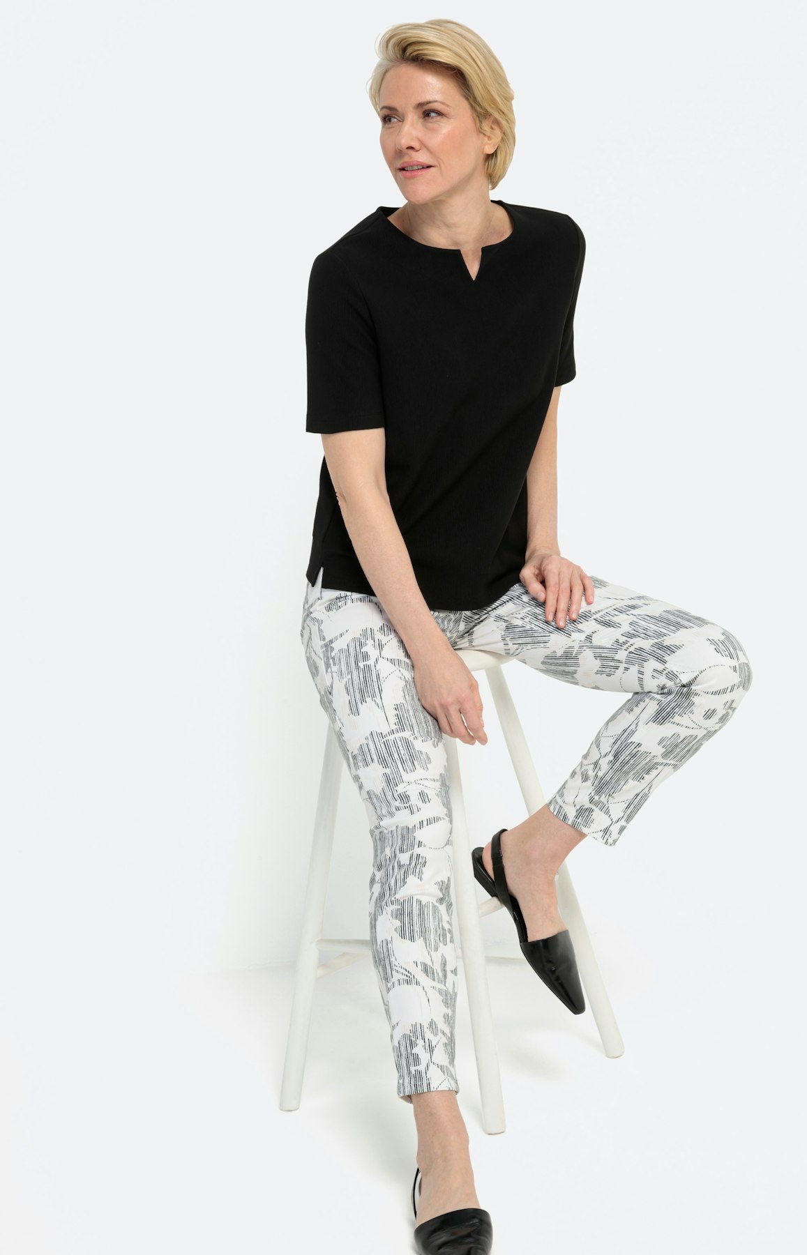 Geribbelde shirt met korte mouwen