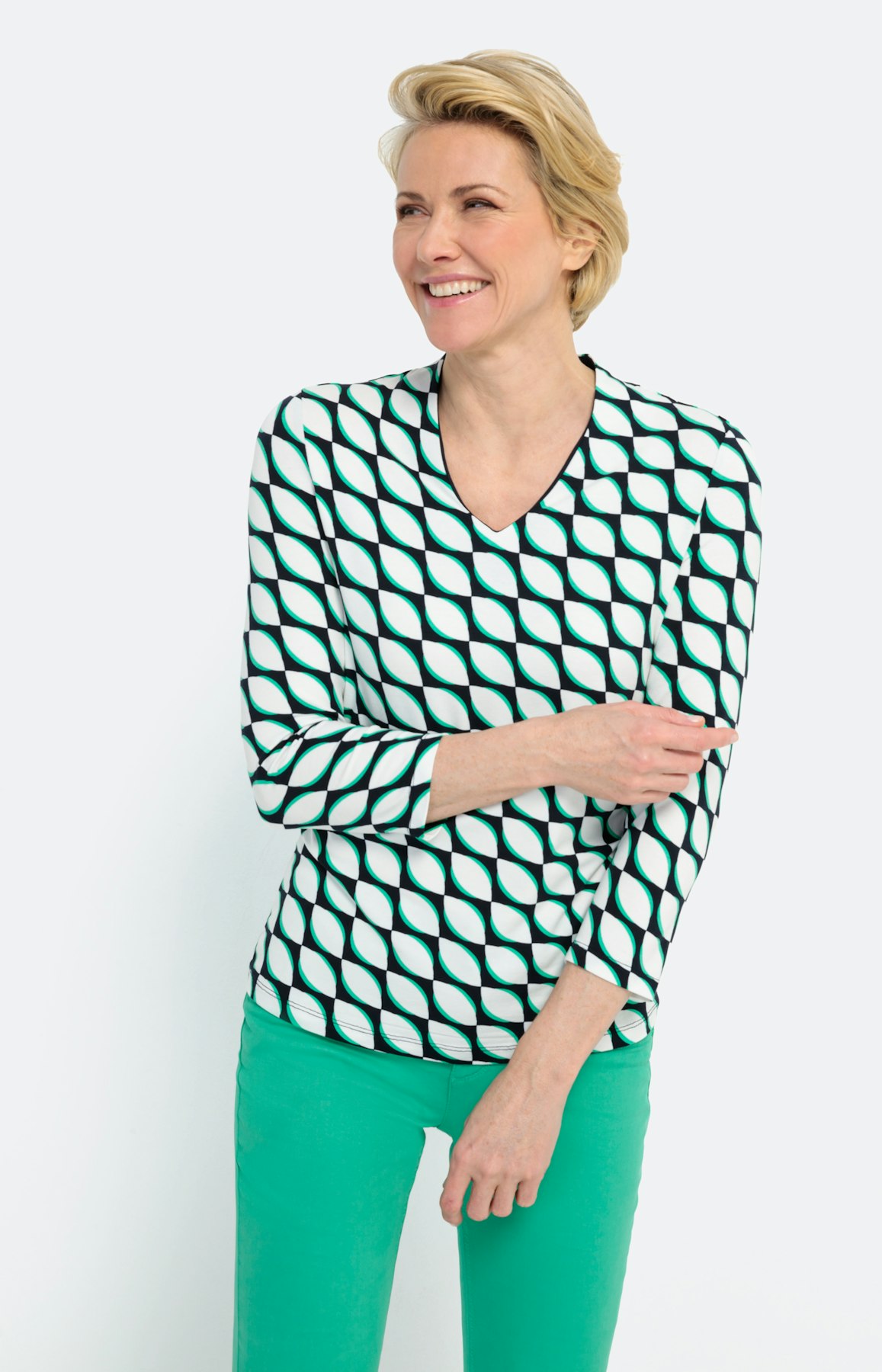 Jerseyshirt mit V-Ausschnitt und 3/4-Arm