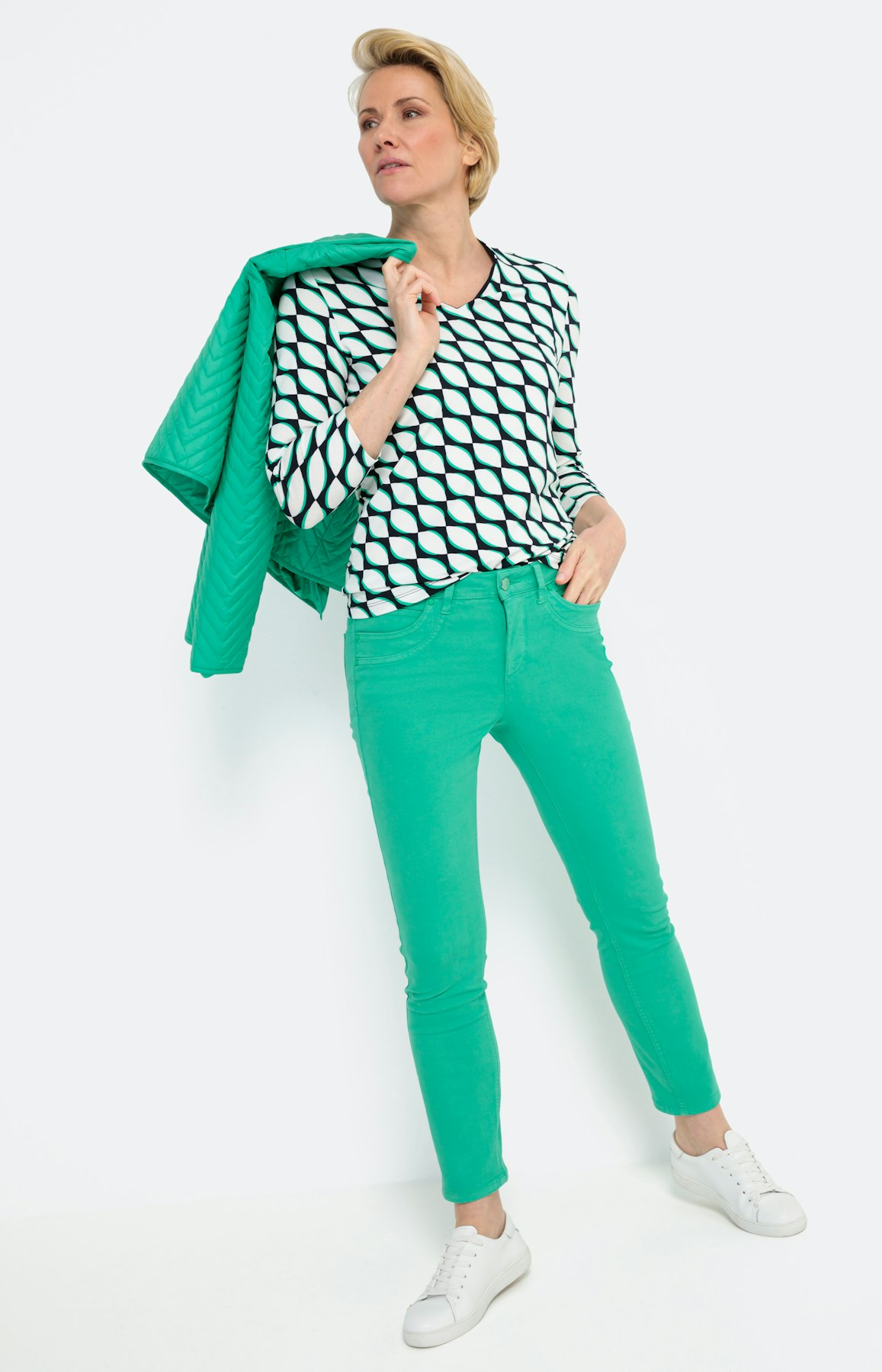 Jerseyshirt mit V-Ausschnitt und 3/4-Arm