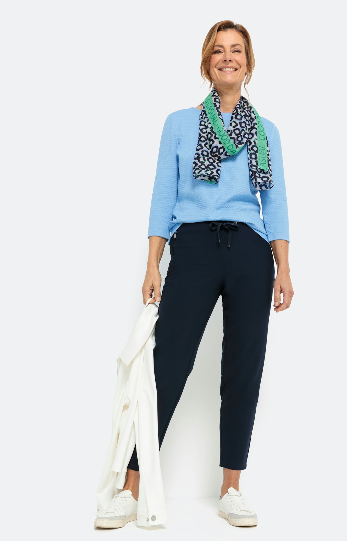 Effen shirt met 3/4-mouwen en structuur