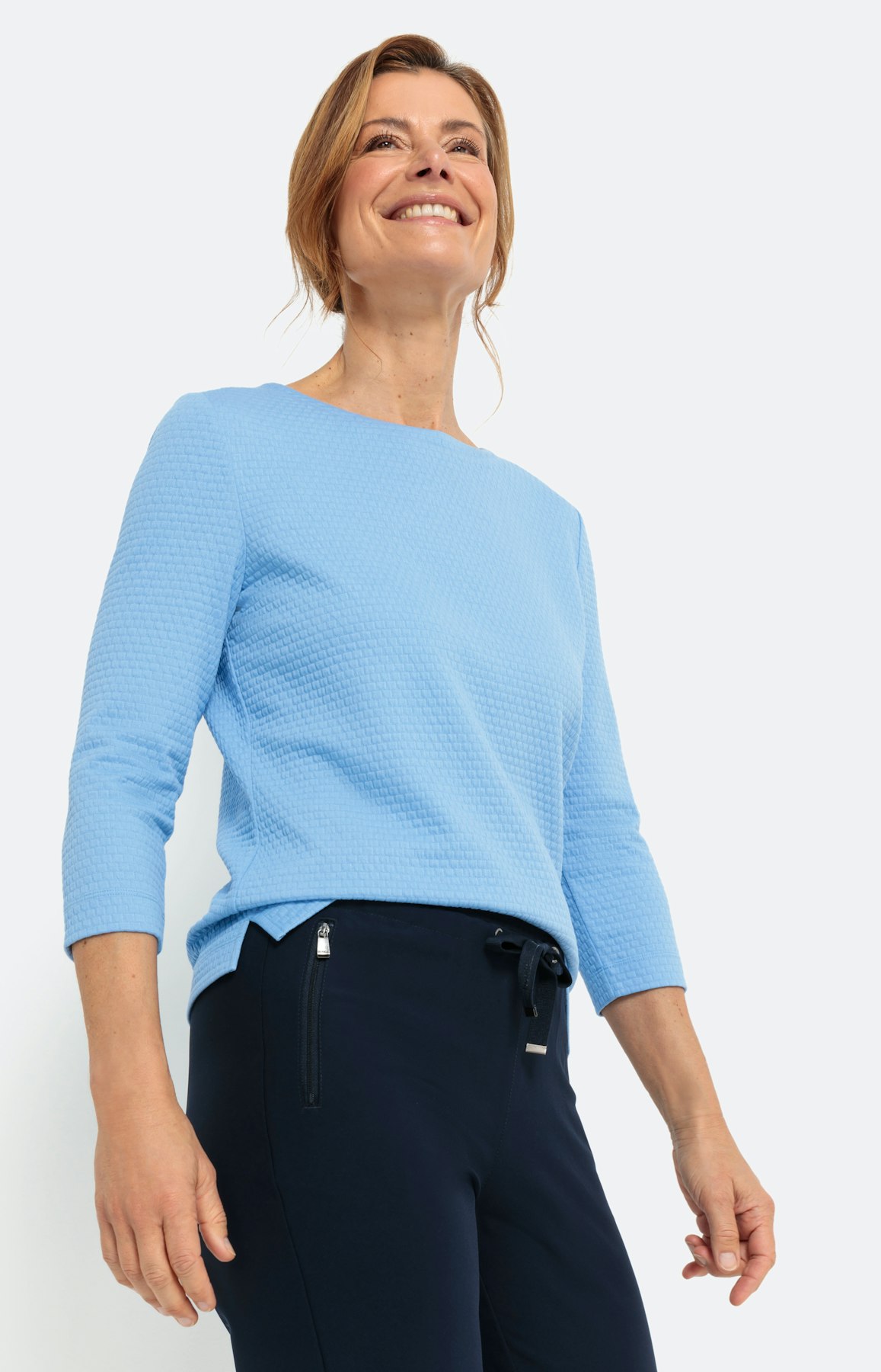 Effen shirt met 3/4-mouwen en structuur