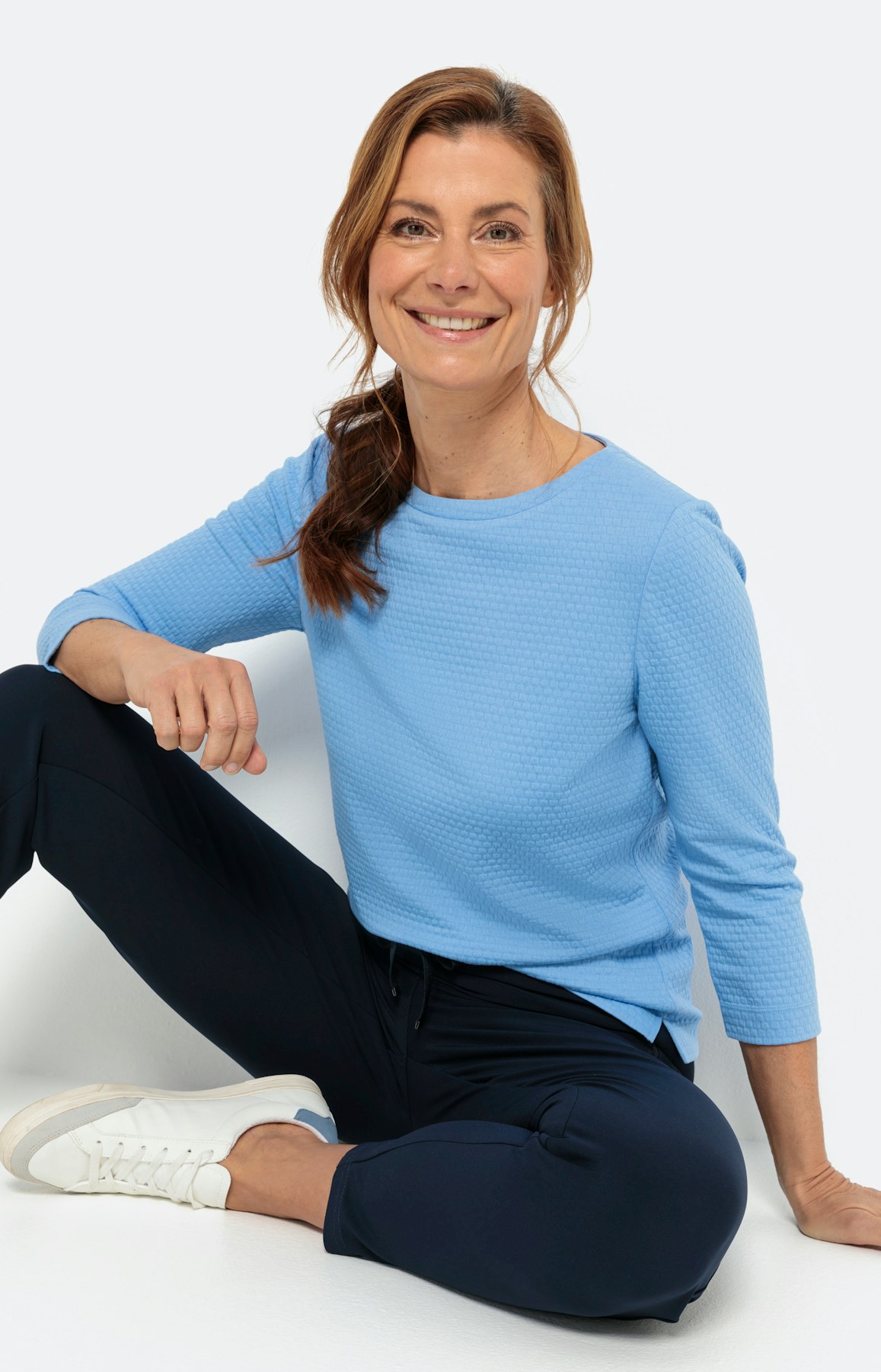 Effen shirt met 3/4-mouwen en structuur