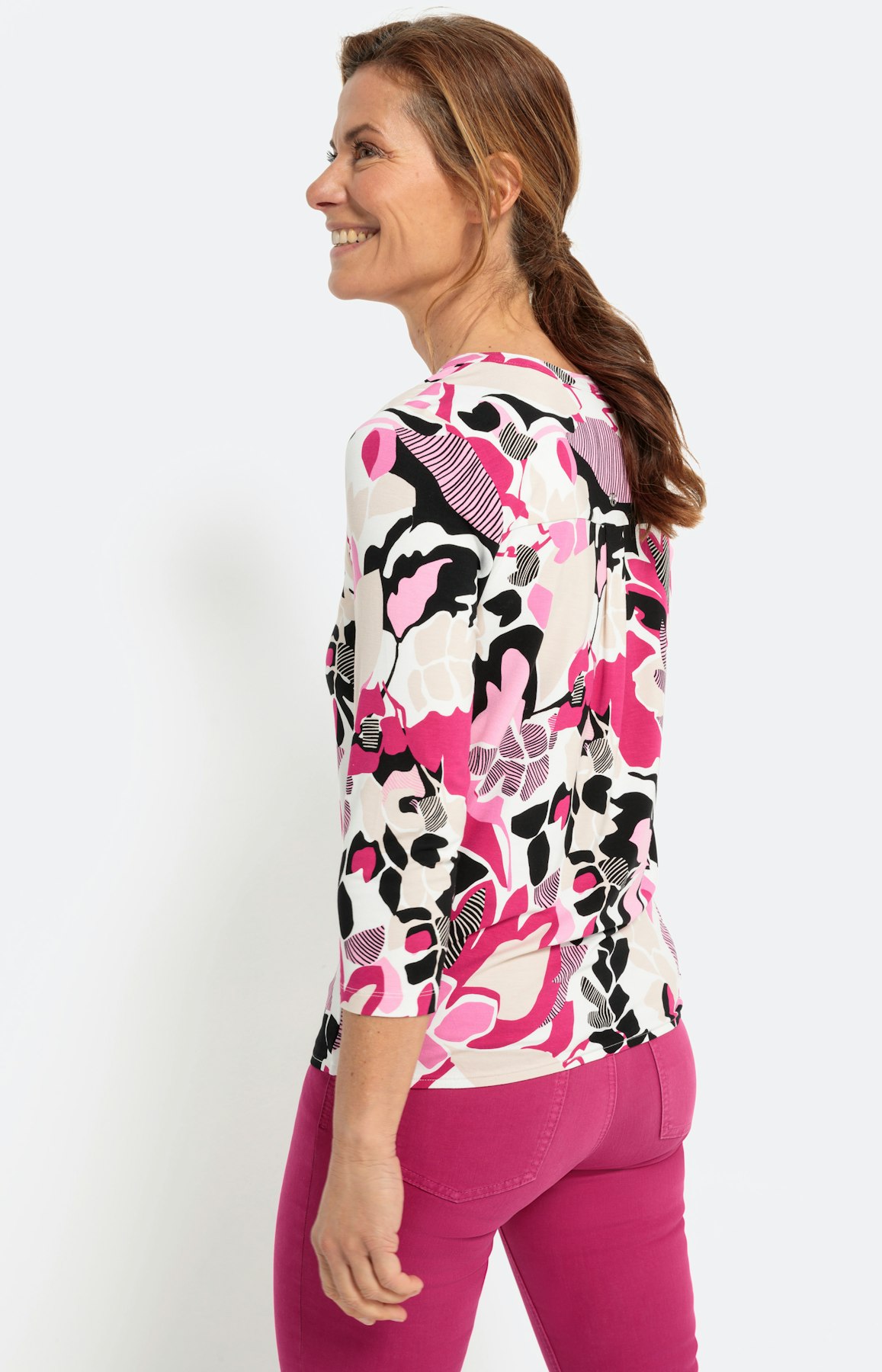 Shirt mit Blätterprint und 3/4-Ärmel